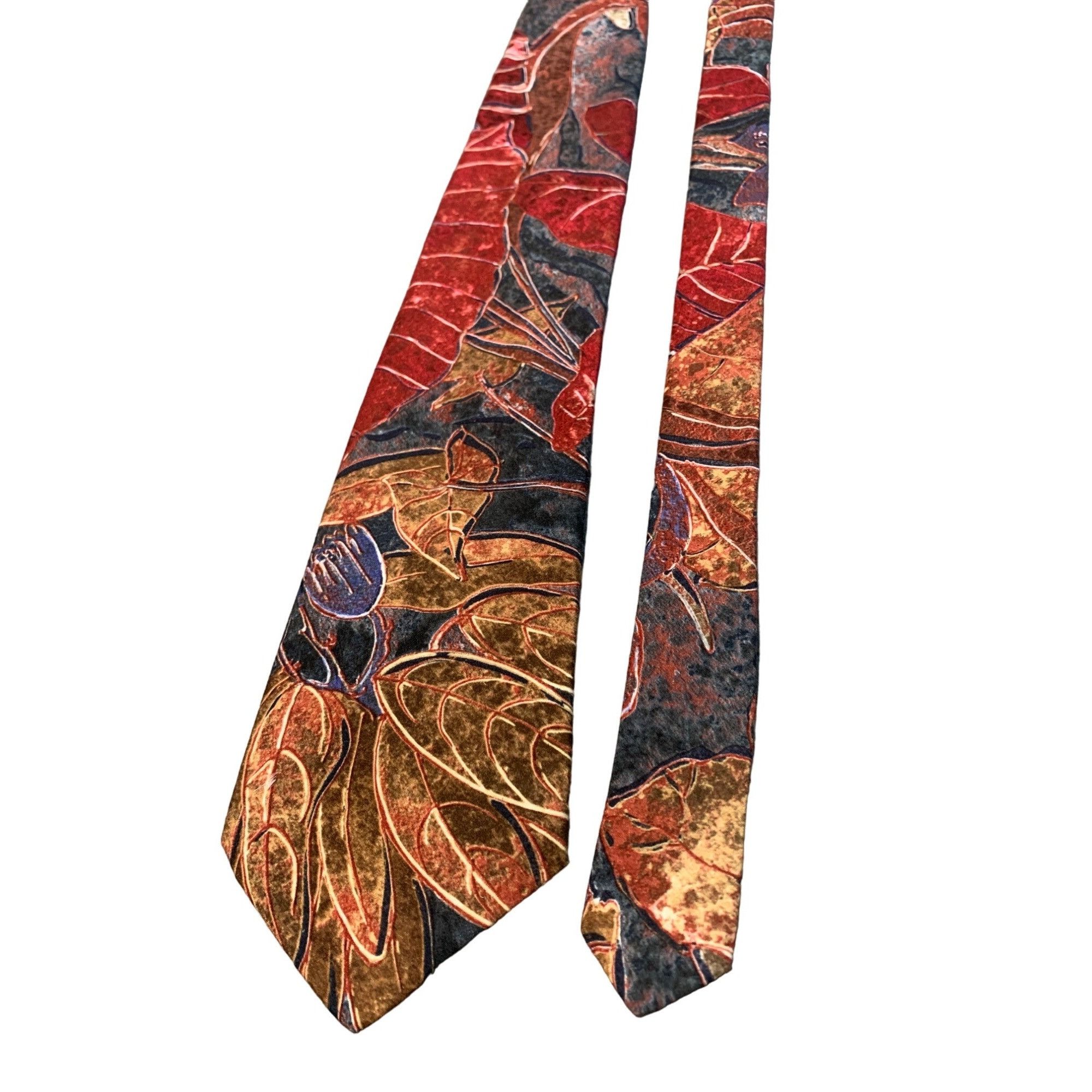 Adams Row Adams Row Mens Tie Microfiber Red Brown Leaf Pattern Necktie Size ONE SIZE - 1 Thumbnail