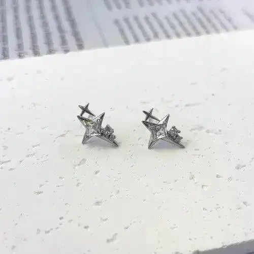 VIBE 925 Silver Plated CZ Star Stud Earrings for Men Women Size ONE SIZE - 8 Thumbnail