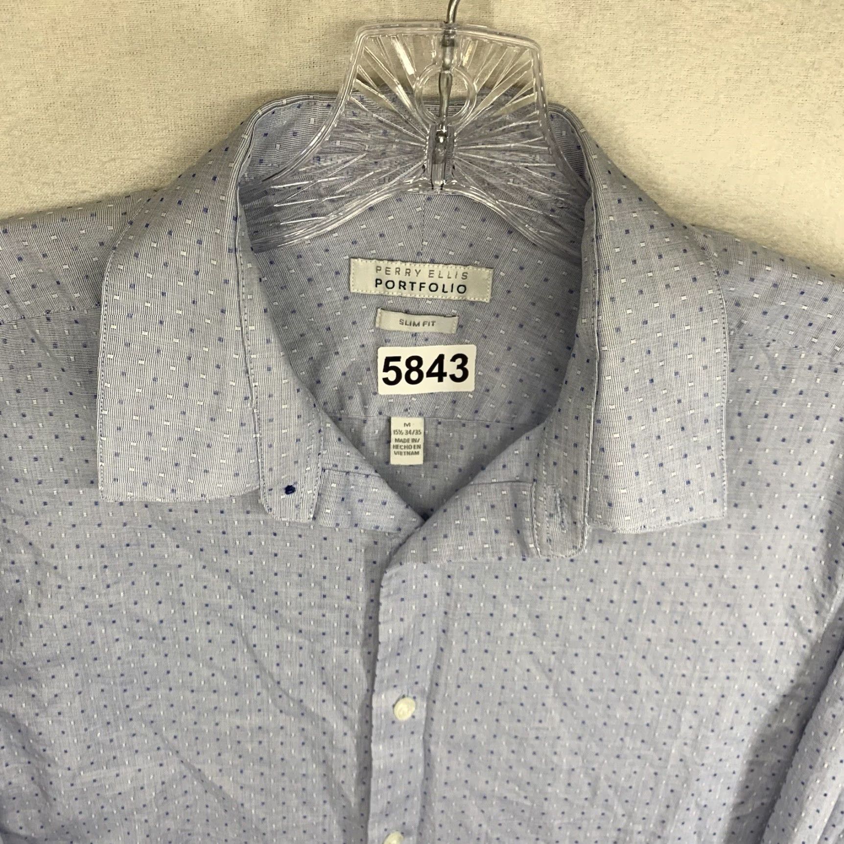 Perry Ellis Vintage Perry Ellis Portfolio Men’s Slim Fit Dress Shirt Blue Spotted 90s Business Casual Travel M Size 40R - 4 Thumbnail