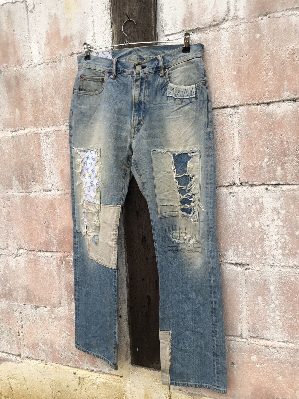 Blue Blue Japan × Japanese Brand Blue Blue Japan Iron HR Market Destress Denim Sun Faded Size US 33 - 3 Thumbnail