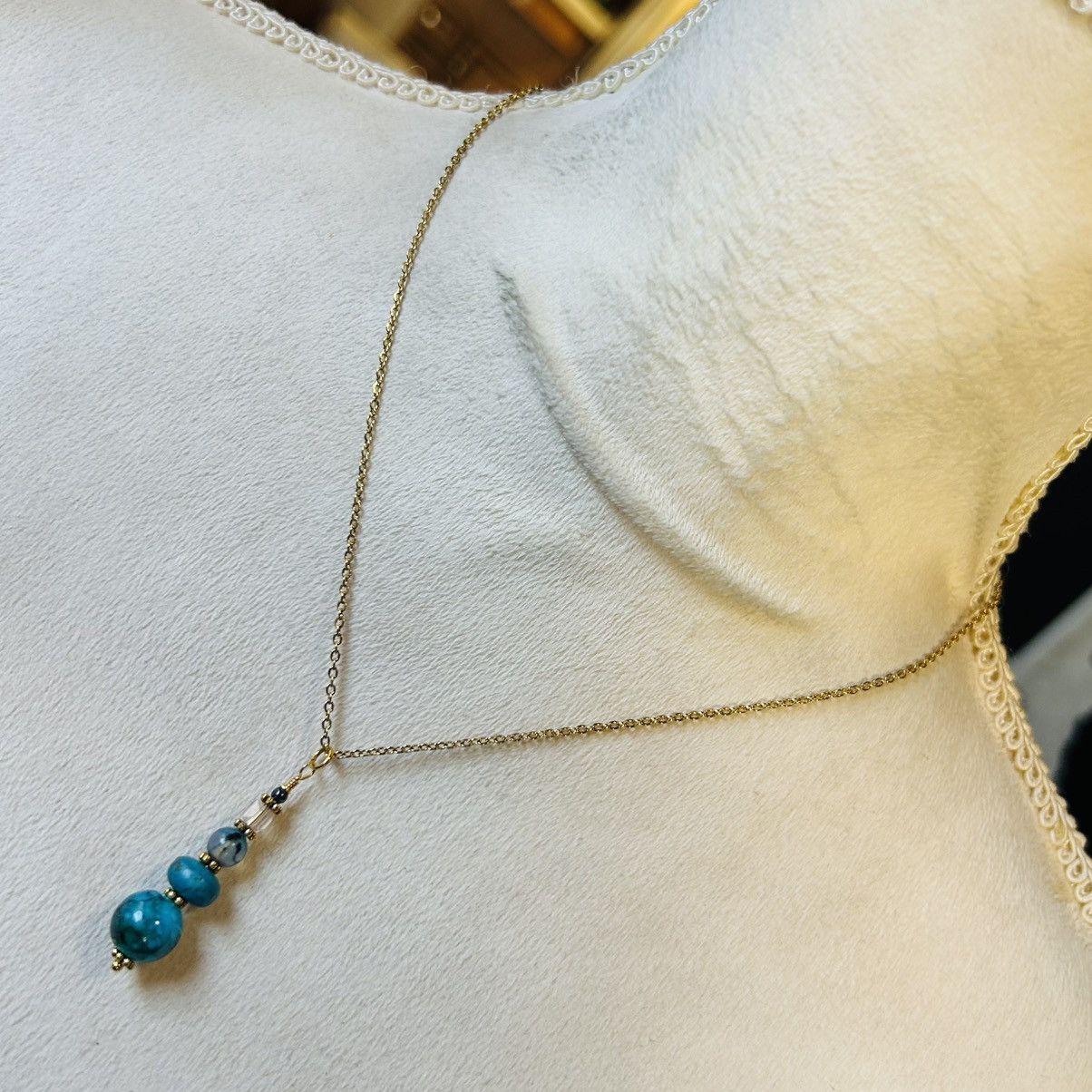 Handmade Handcrafted art glass dragon vein turquoise crystal set Size ONE SIZE - 4 Thumbnail