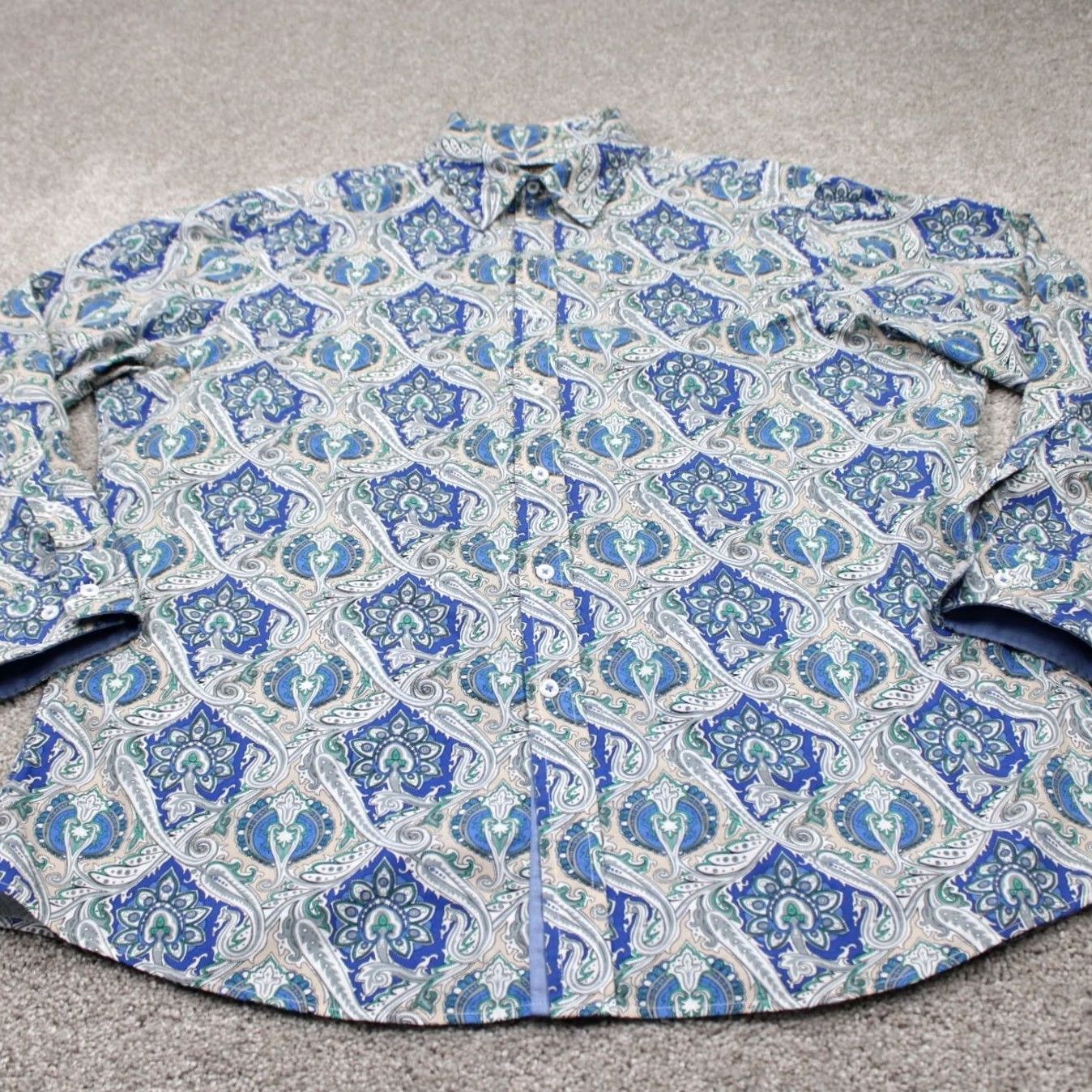 Cremieux Cremieux Premium Button-Up Shirt Mens XL Blue Floral 100% Cotton Long Sleeve Size US XL / EU 56 / 4 - 3 Thumbnail