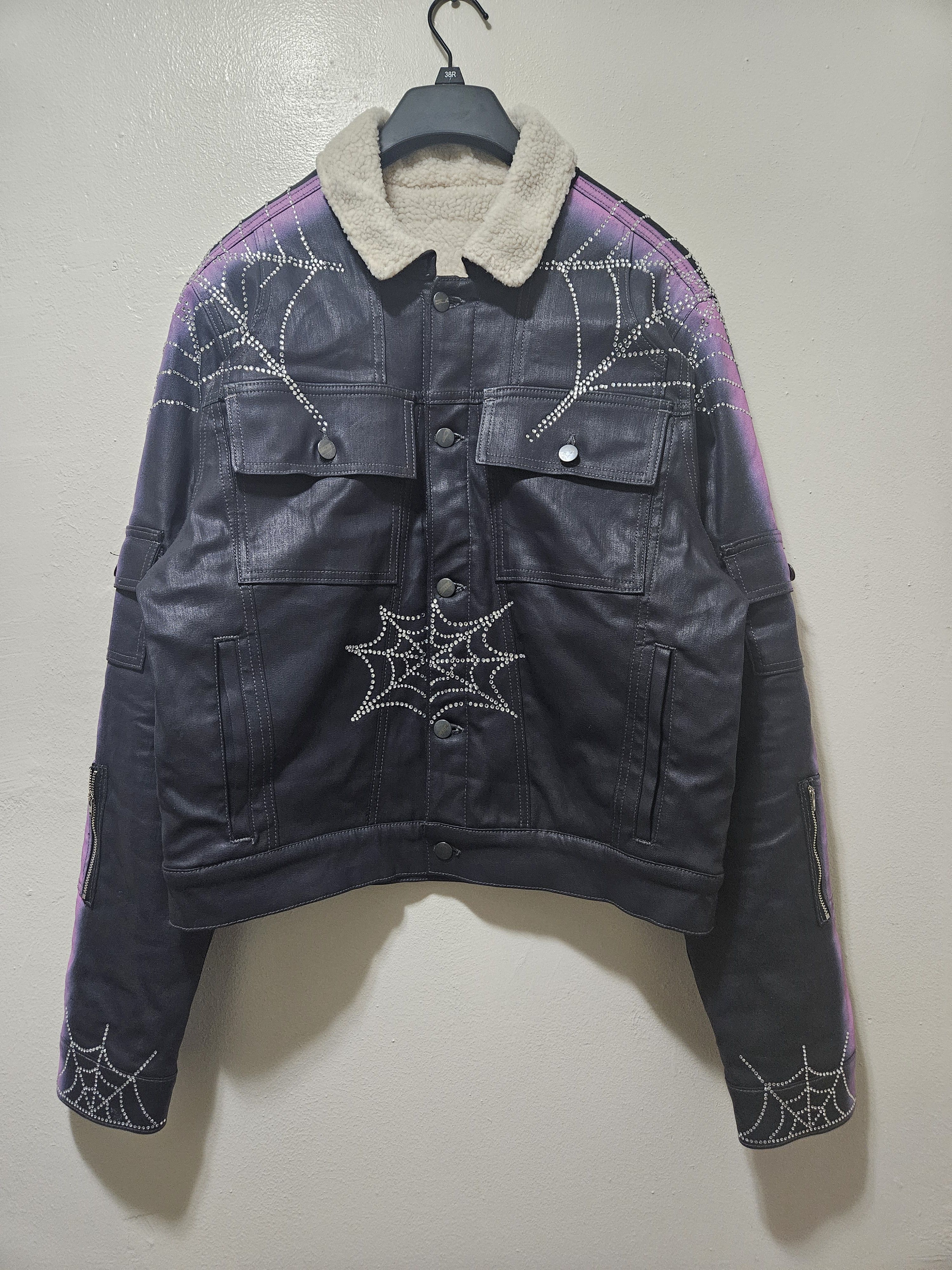 Sp5der Black Waxed Denim Sherpa Lined Trucker Jacket Size US S / EU 44-46 / 1 - 1 Thumbnail