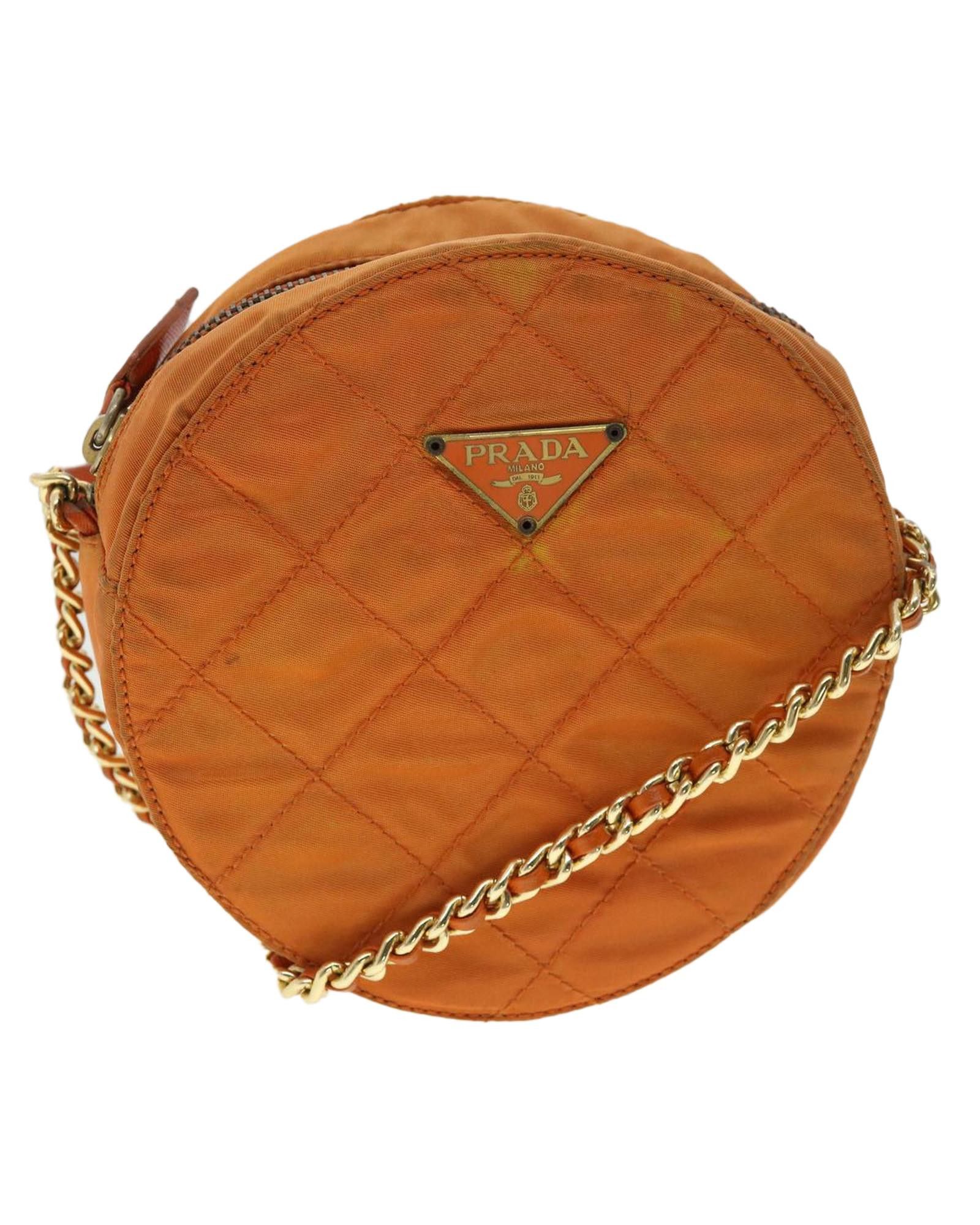 image of Prada Quilted Chain Shoulder Bag Nylon - Orange, Women's