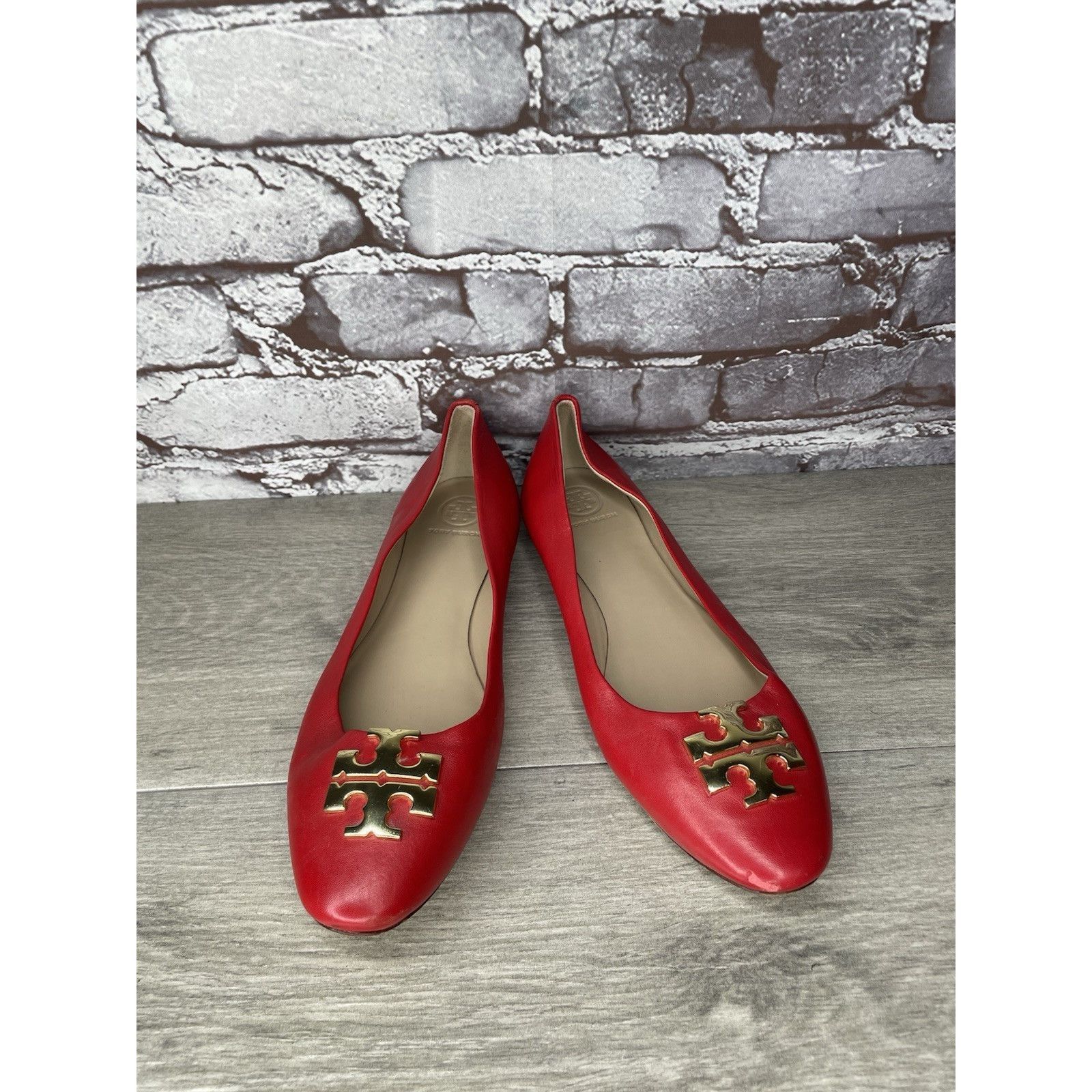 Tory Burch Tory Burch Red Leather Gold Badge Logo Ballet Flats Shoes Wo Size US 8.5 / IT 38.5 - 3 Thumbnail