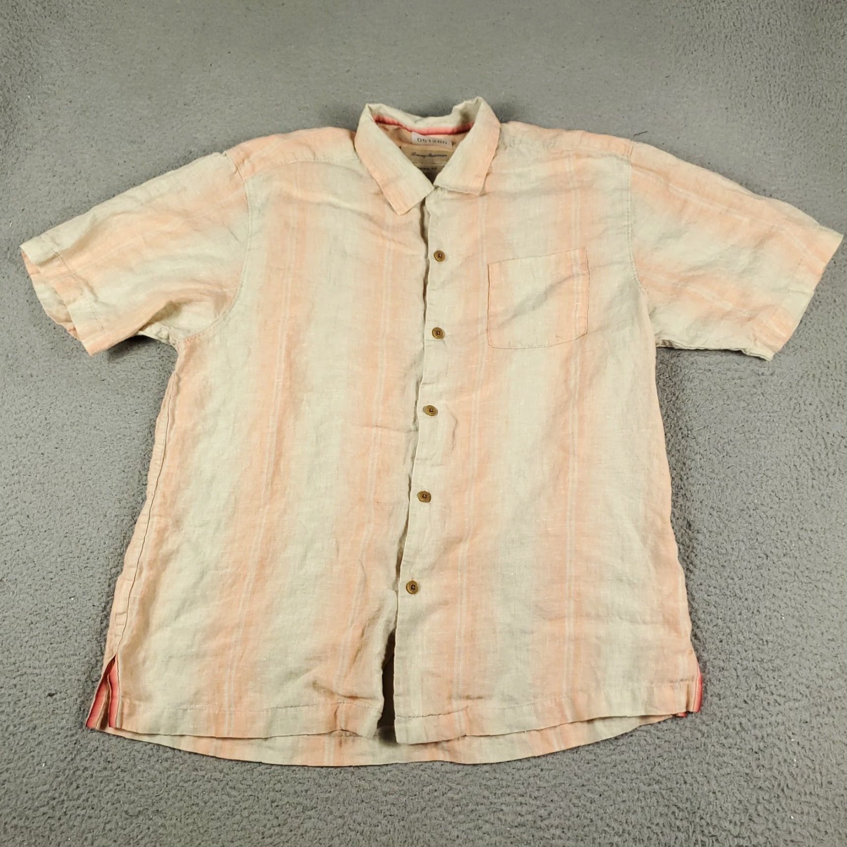 Tommy Bahama Tommy Bahama Shirt Men Large Beige Linen Hawaiian Button-Up Short Sleeve Shirt - Aloha Beach Island Style, 100% Linen, Casual Shirt, Regular Fit Size US L / EU 52-54 / 3 - 2 Thumbnail