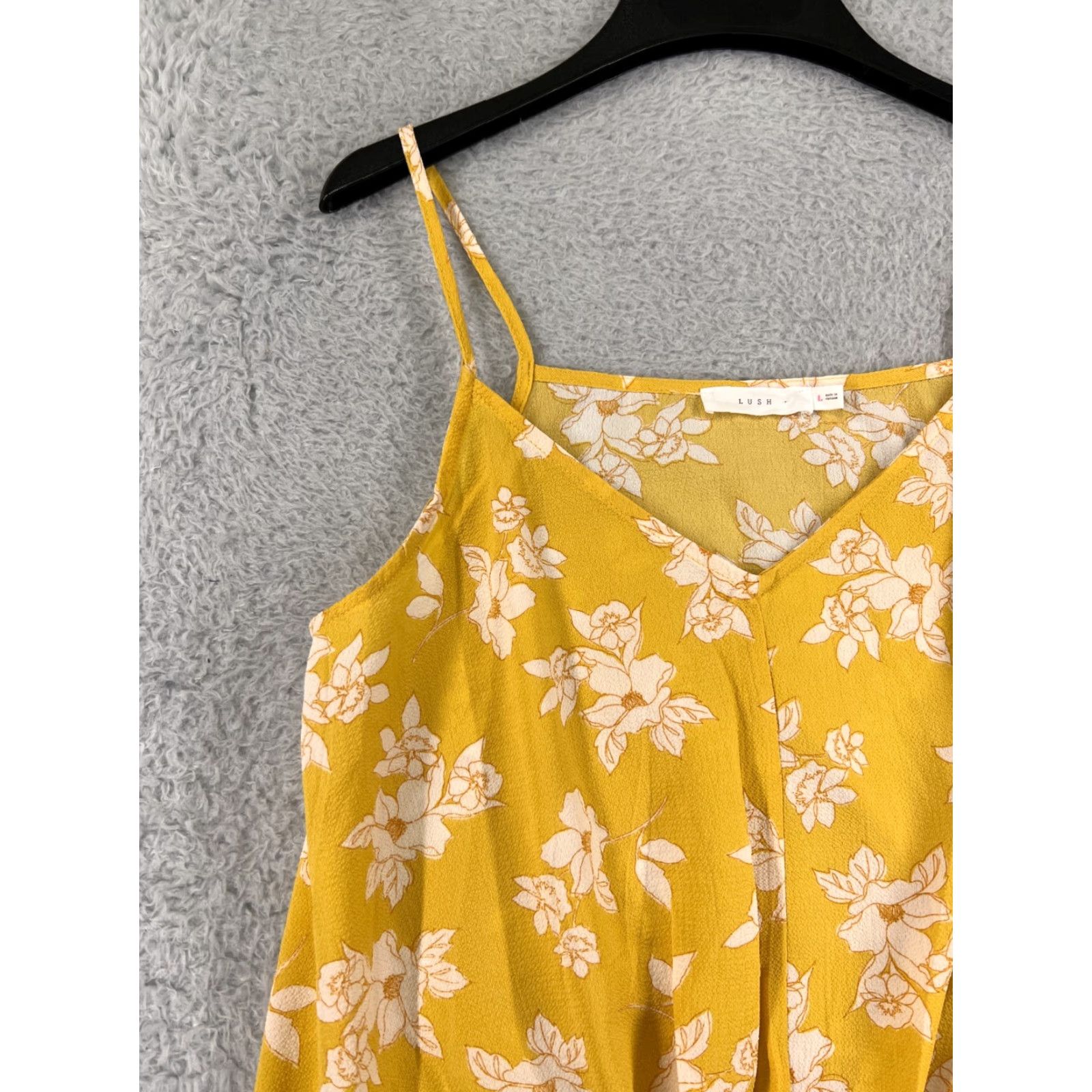 Vintage Lush Shirt Womens Floral Sleeveless Spaghetti Strap Crop Yellow V-Neck Polyester Cropped Top L Size L / US 10 / IT 46 - 3 Thumbnail