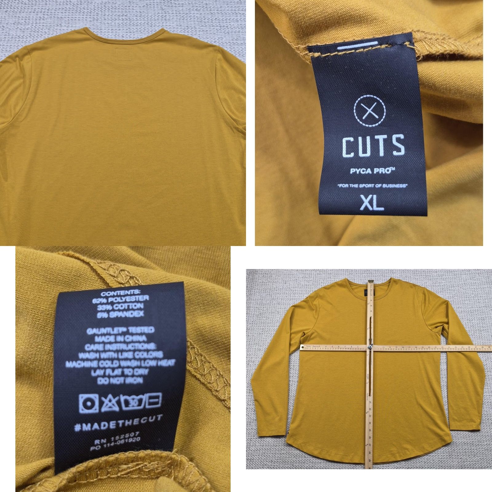 Cuts Cuts Shirt Mens XL Yellow Long Sleeve Curve Hem Pyca Pro Casual Crewneck Tee Size US XL / EU 56 / 4 - 8 Thumbnail