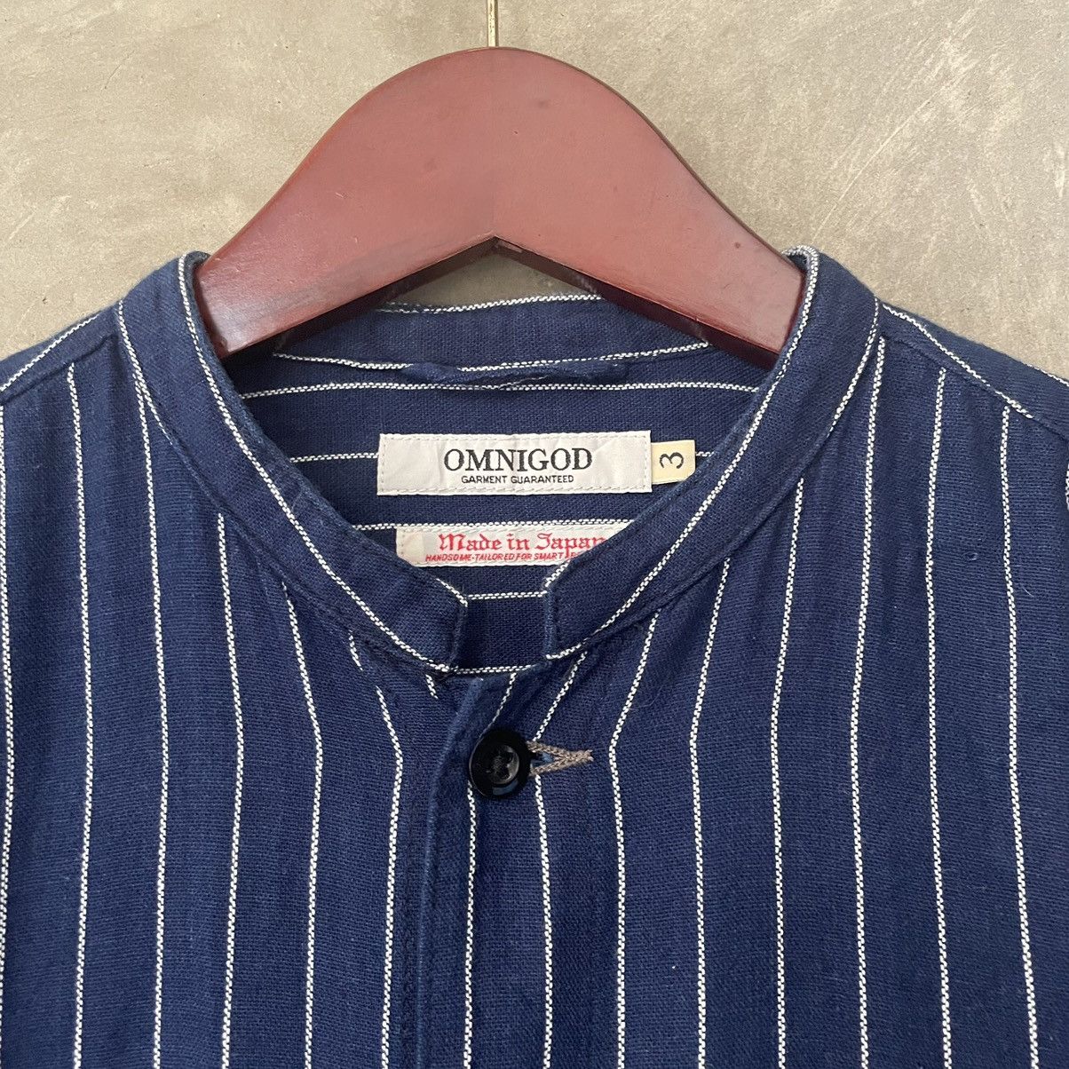 Designer × Japanese Brand × OMNIGOD Work Overshirt Wabash Omnigod Band Collar Striped Indigo Size US L / EU 52-54 / 3 - 4 Thumbnail