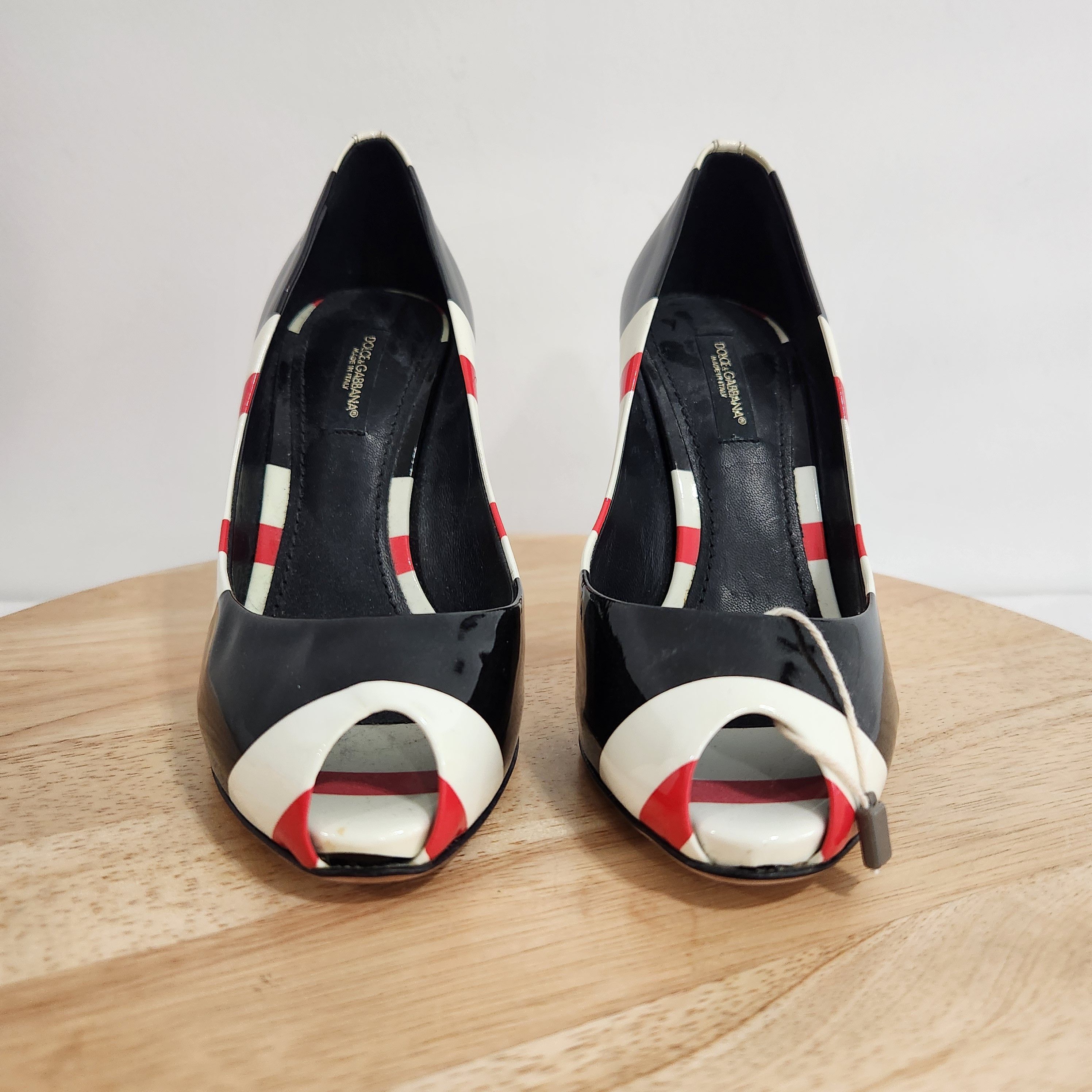 Dolce & Gabbana Striped peep toe heels Size US 5 / IT 35 - 3 Thumbnail