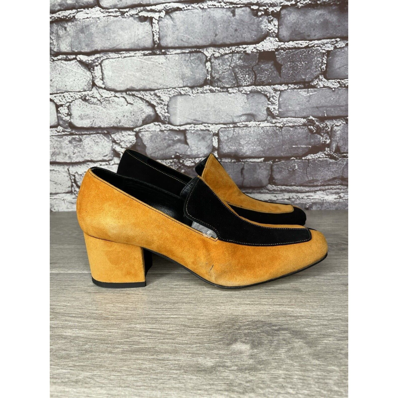 DORA TEYMUR DORATEYMUR Marigold Suede Black Leather Split Designer Mule Size US 7.5 / IT 37.5 - 3 Thumbnail