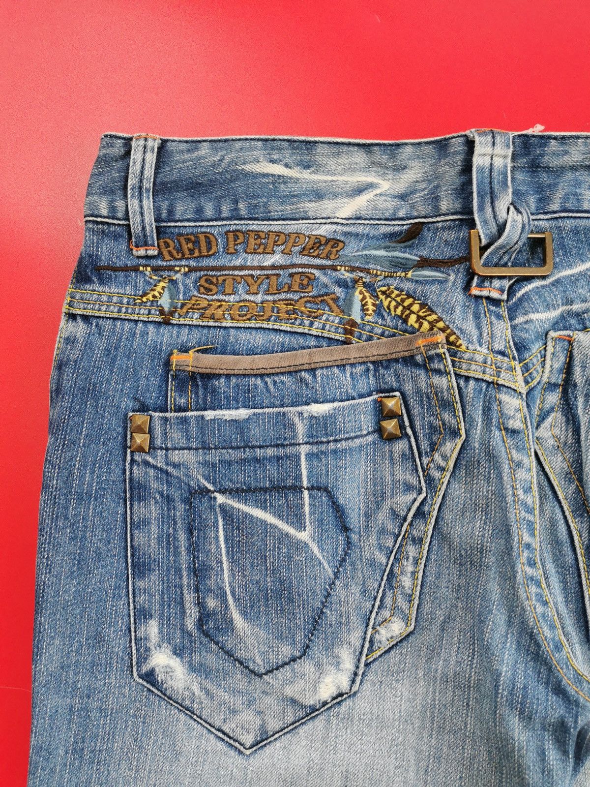 If Six Was Nine Red Pepper Red Indian Embroidery Denim Jeans Size US 32 / EU 48 - 3 Thumbnail