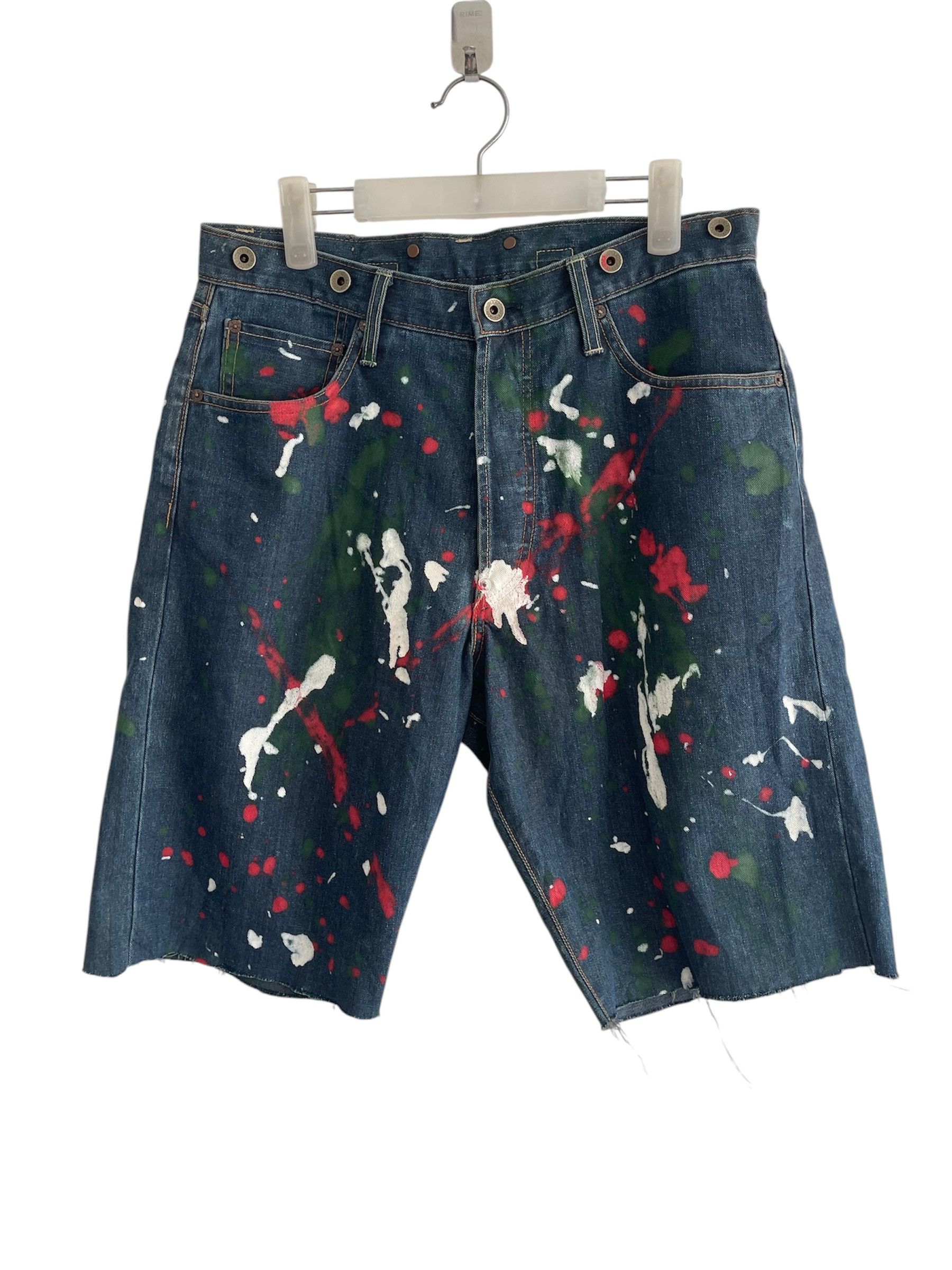 Japanese Brand Blue Way Cropped Denim Short Paint Splatter Size US 34 / EU 50 - 1 Thumbnail