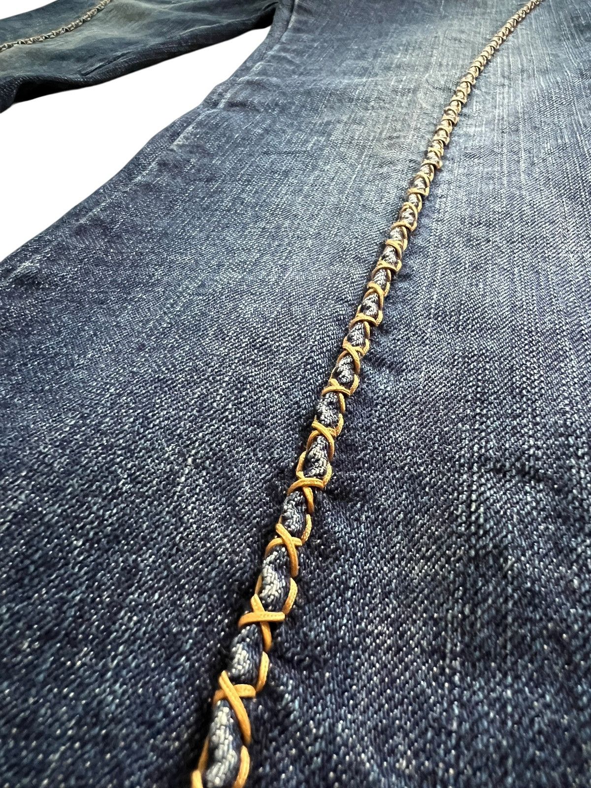 Obelisk 1990s Obelisk Stitching Flare Denim Leather Trim Size US 30 / EU 46 - 7 Thumbnail