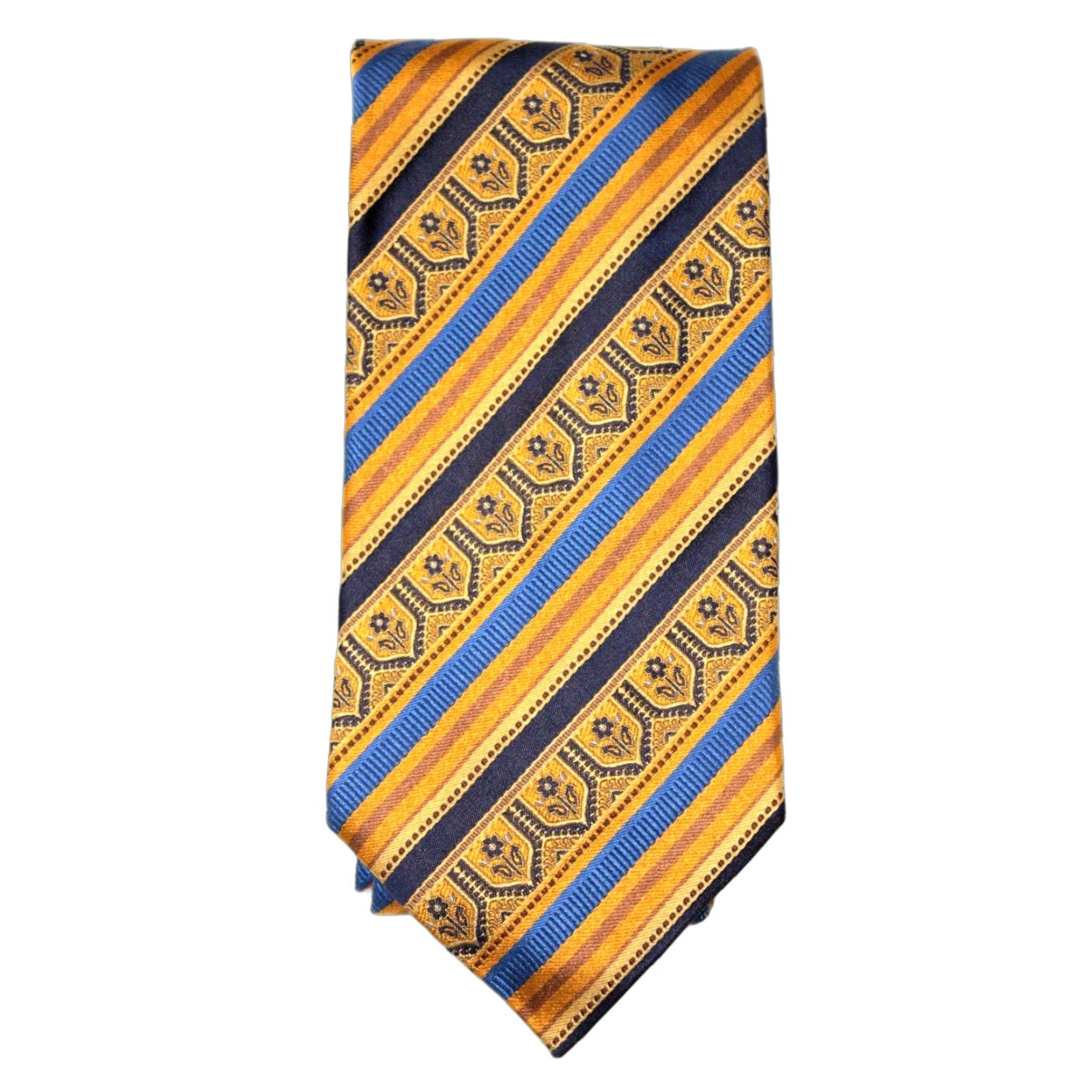 Vintage J.Z. Richards Silk Gold Blue Men's Stripe Geometric Luxury Necktie USA Size ONE SIZE - 1 Thumbnail
