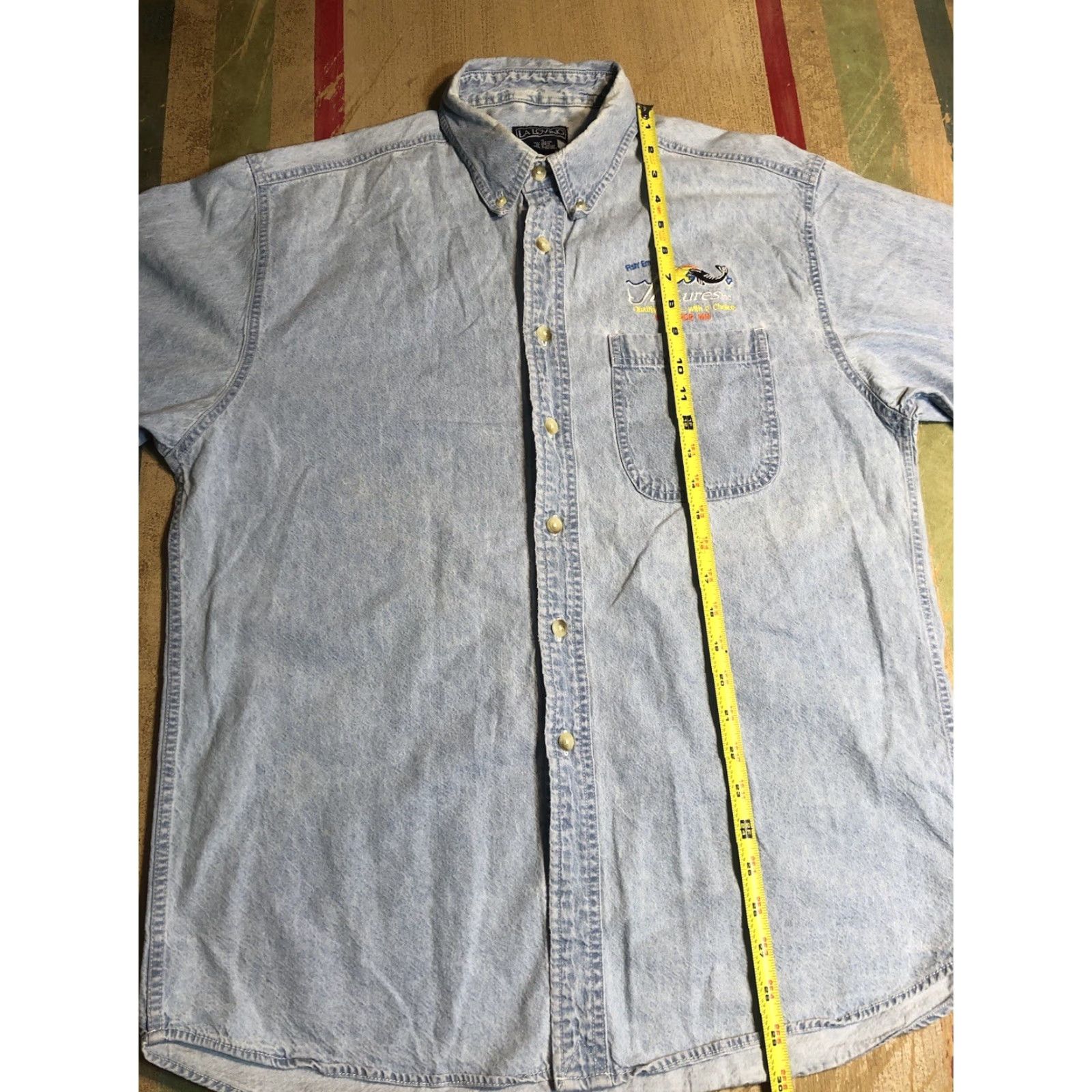 Denime VINTAGE JB Lures Shirt Denim Chambray Button-Down M Blue Men Short Sleeve Button-Up 90s Fishing Promo Etc Size US M / EU 48-50 / 2 - 6 Thumbnail