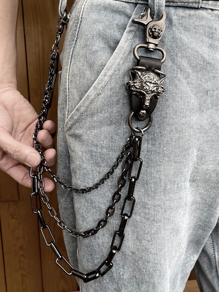 Jewelry Metal Punk Rock Layered Chain Wolf Head Waist Pant Keychains Size ONE SIZE - 2 Thumbnail