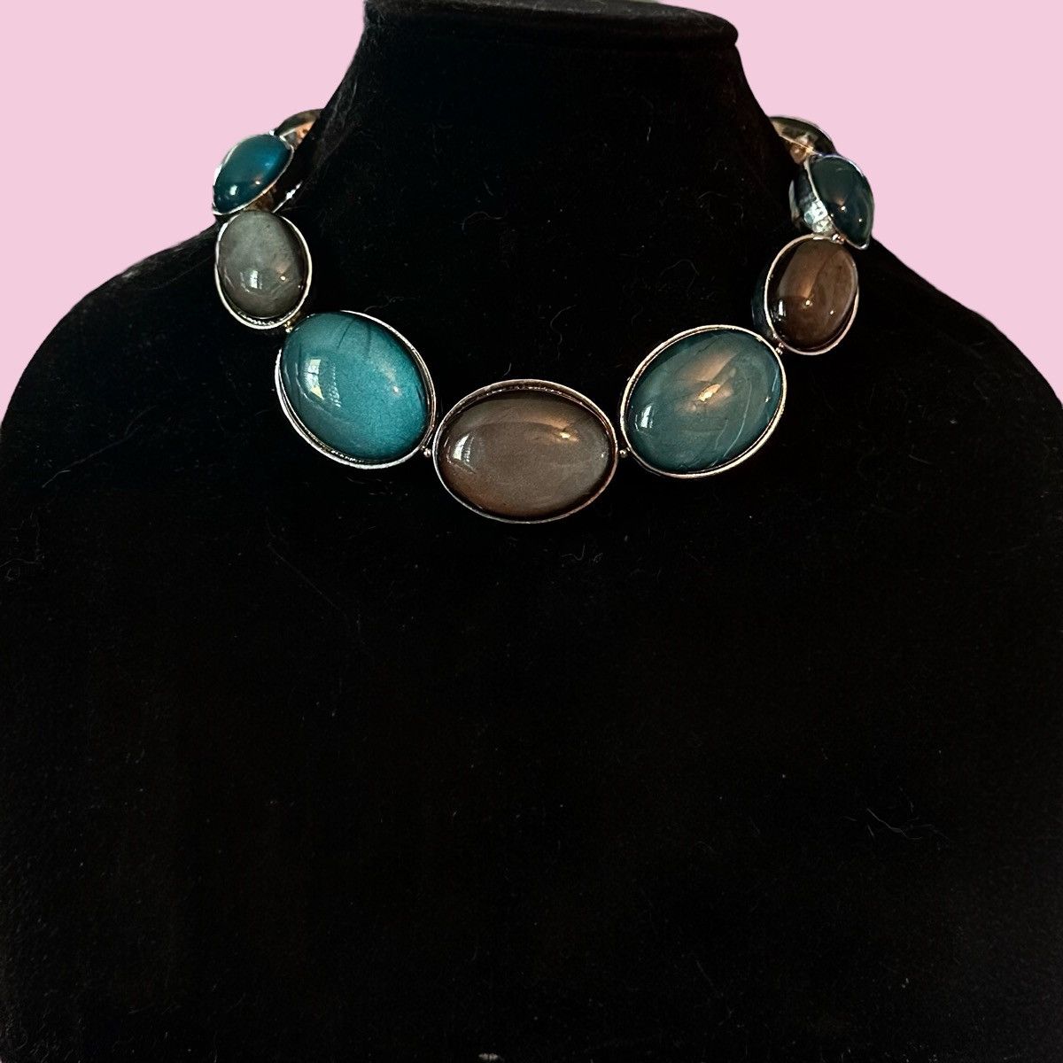 Jones New York Jones NY chunky teal and gray cabochon necklace Size ONE SIZE - 1 Thumbnail