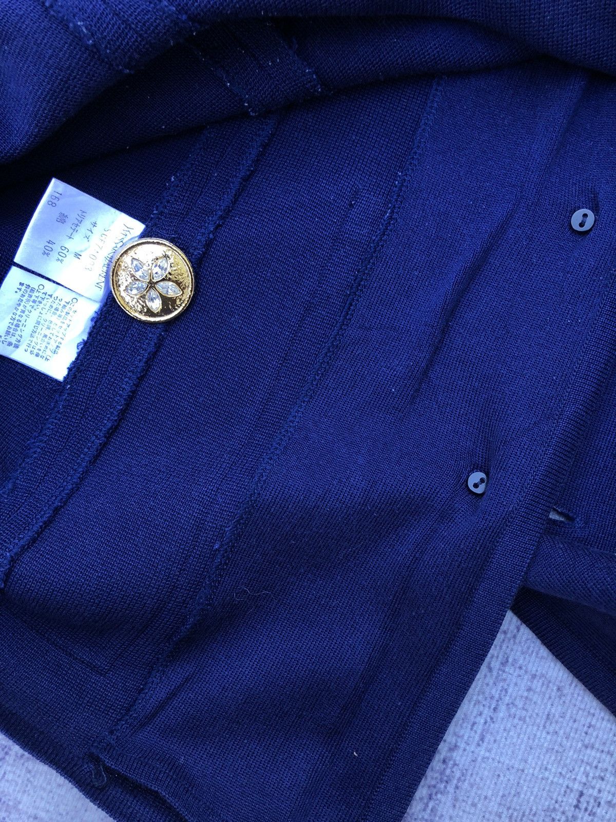 Designer × Vintage × Yves Saint Laurent 🔴YSL/Yves Saint Laurent Navy Blue Pattern Cardigan Size S / US 4 / IT 40 - 20 Thumbnail