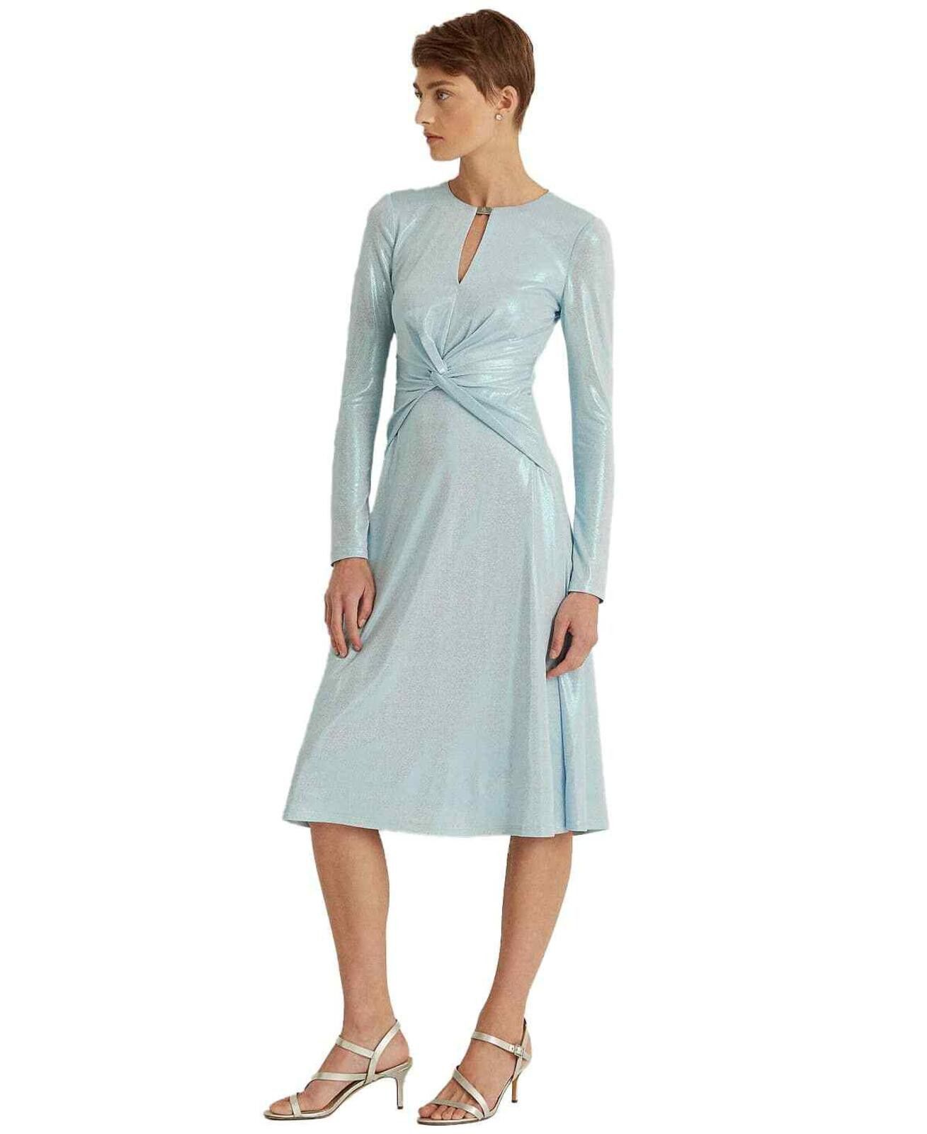 Lauren Ralph Lauren Lauren Ralph Lauren Blue Long Sleeve Foiled Jersey Dress 16 Size XXL / US 16-18 / IT 52-54 - 1 Thumbnail