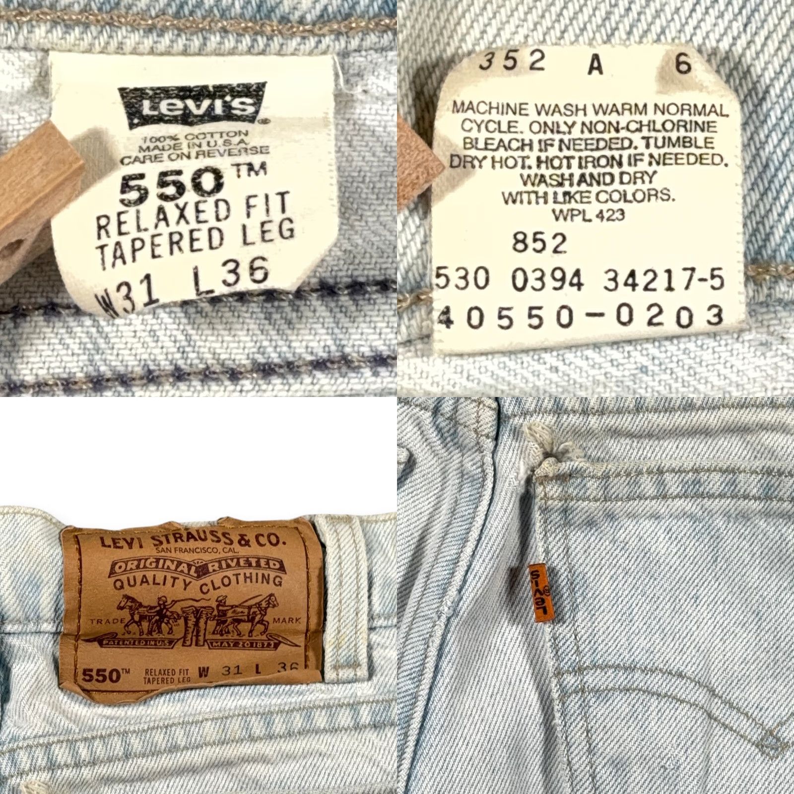 Levi's VINTAGE Levi's 550 Jeans Mens 30x34 Stonewash USA 90s Orange Tab Distressed 5-Pocket Denim Blue/White XS-.. Size US 30 / EU 46 - 8 Thumbnail