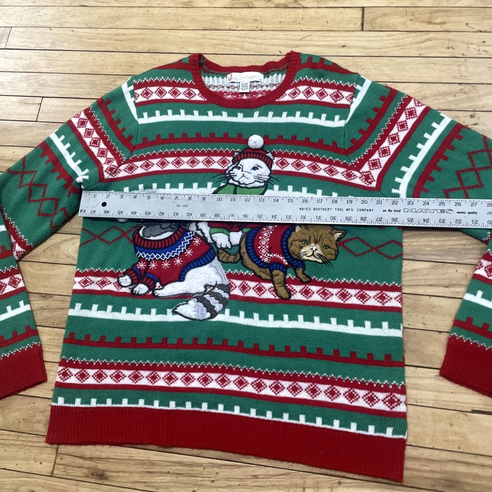 Vintage Jolly Sweaters Cat Christmas Sweater Men XL Red Green 3D Art Ugly Sweater Size US XL / EU 56 / 4 - 7 Thumbnail