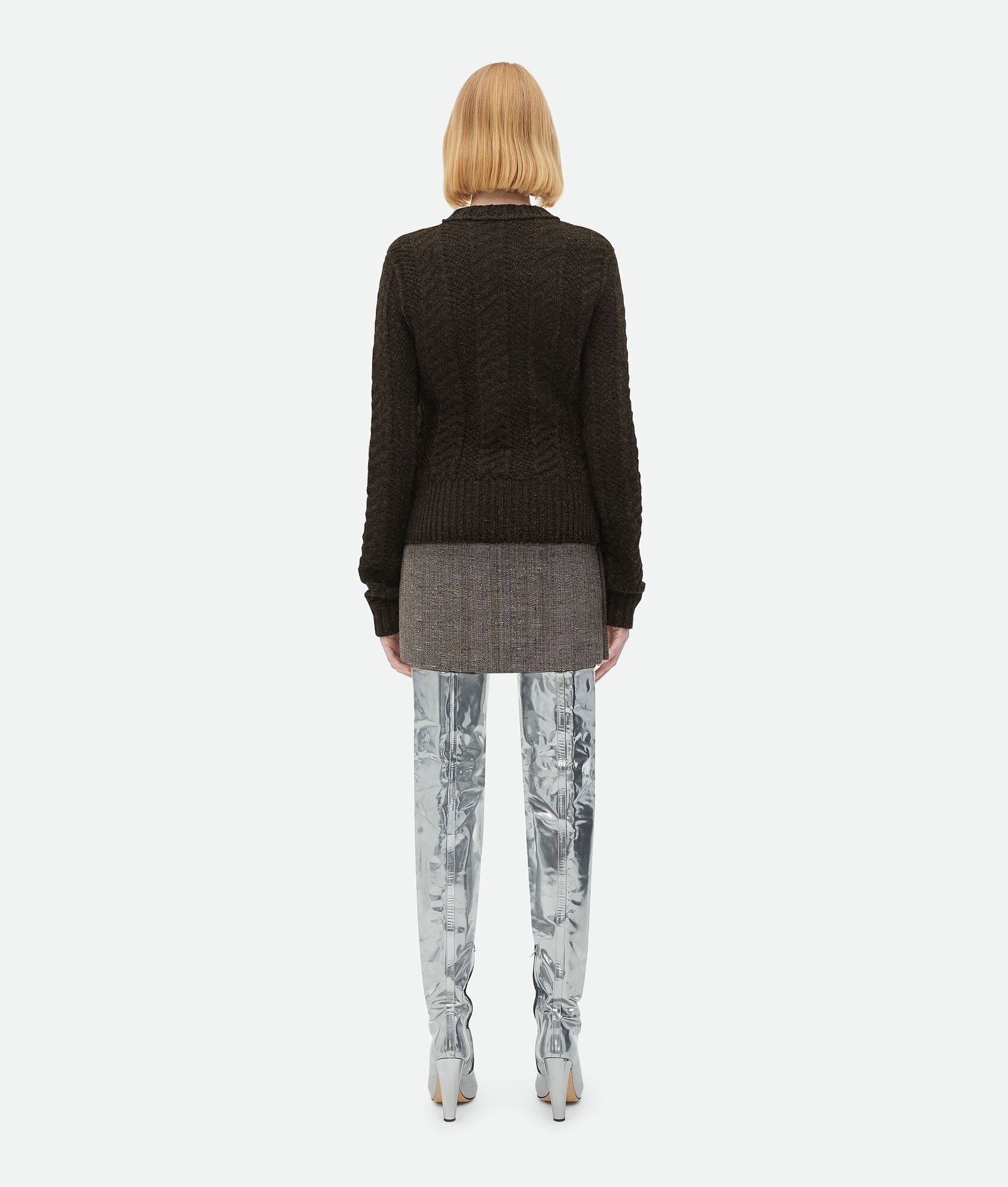 Bottega Veneta o1n1vont0325 Shetland Chevron Ribs Sweater in Dark Chestnut Size XS / US 0-2 / IT 36-38 - 3 Thumbnail