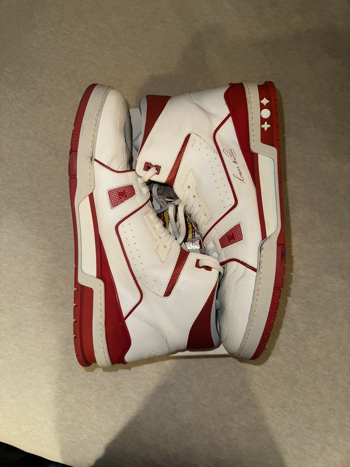 Louis Vuitton LV trainer mid red size LV13 Size US 13 / EU 46 - 2 Thumbnail