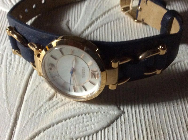 Fossil Fossil ladies gold dial navy leather strap watch Size ONE SIZE - 8 Thumbnail