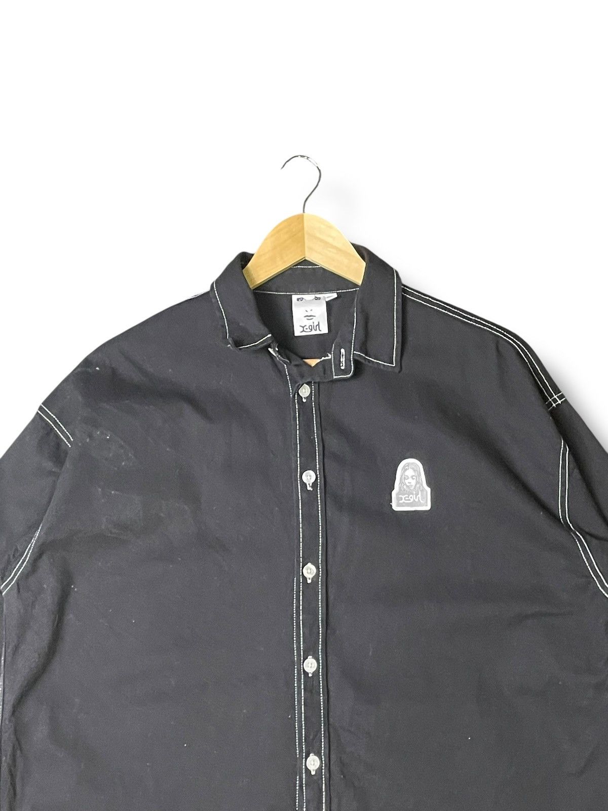 Japanese Brand X-Girl Face Patch Long Sleeve Shirt (52) Size US M / EU 48-50 / 2 - 2 Thumbnail