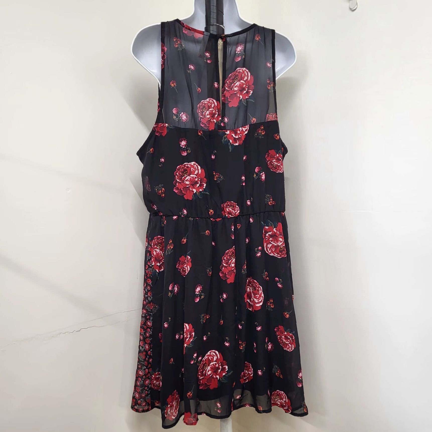 Vintage Xhilaration Dress Women's XL Black Floral A-Line Knee Length Sleeveless Size XL / US 12-14 / IT 48-50 - 6 Thumbnail