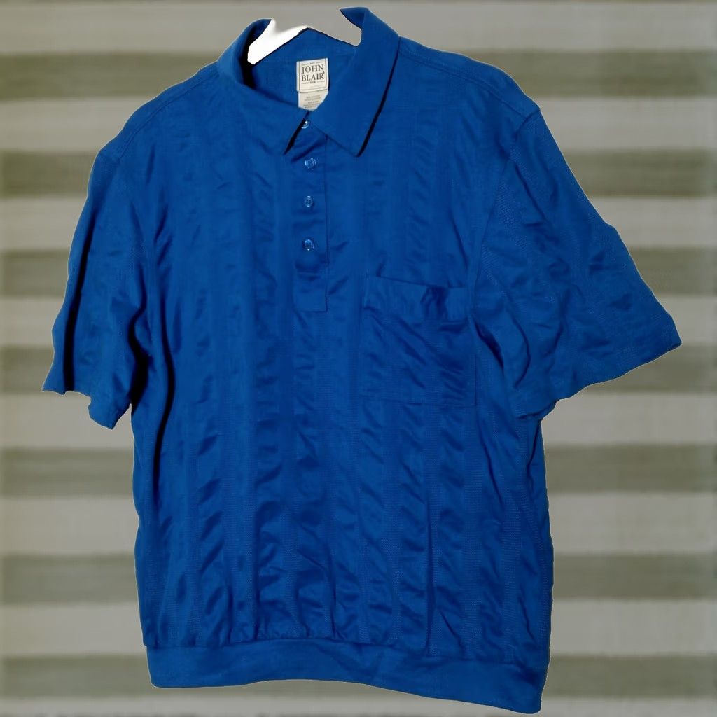 Blair John Blair Polo Shirt L Royal Blue Stripe Knit Collared Pullover Mens Regular Short Sleeve Golf Business Casual Size US L / EU 52-54 / 3 - 1 Thumbnail