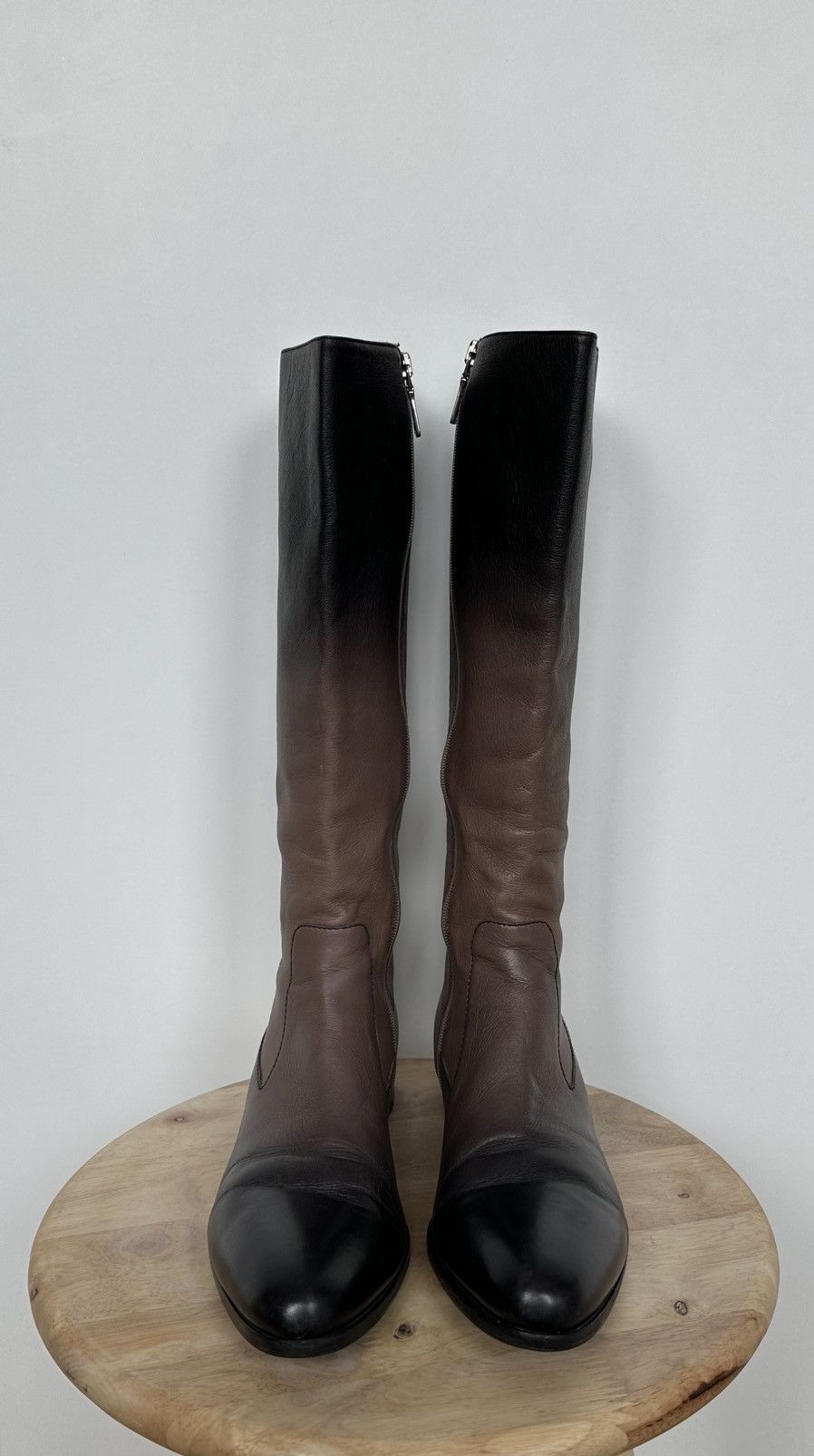 Prada Prada Brown Black Gradient Leather Knee High Boots Size US 8.5 / IT 38.5 - 2 Thumbnail
