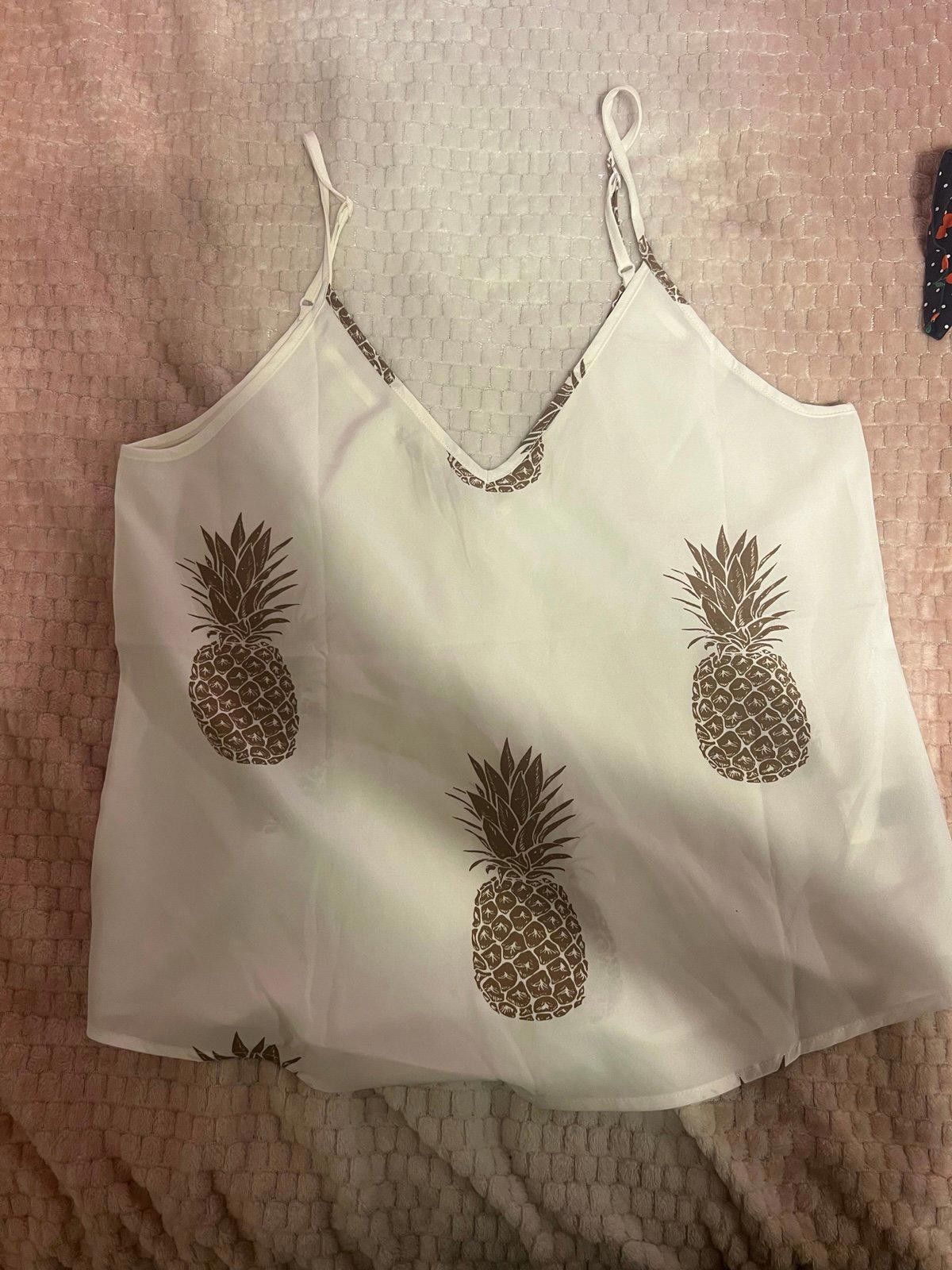 Shein NEW White and brown pineapple print blouse Size M / US 6-8 / IT 42-44 - 1 Thumbnail