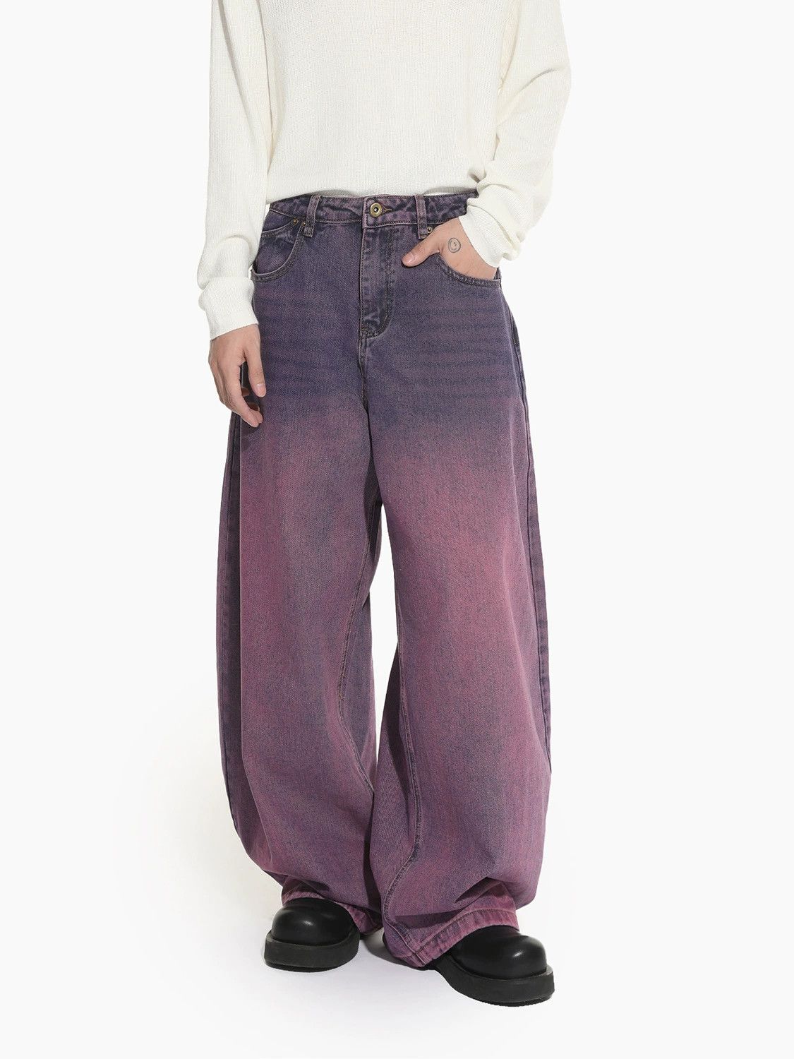 Vintage American high street men's purple retro loose scimitar jeans Size US 32 / EU 48 - 2 Thumbnail
