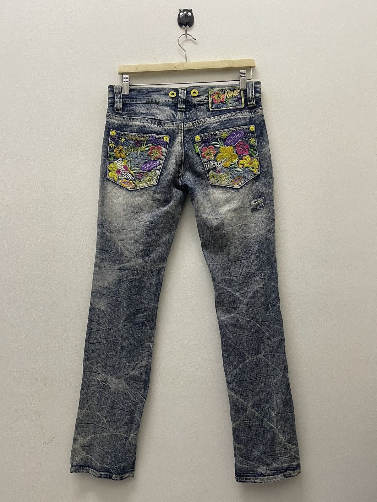 image of Embroidered Distressed Denim in Blue Distressed, Women's (Size 30)