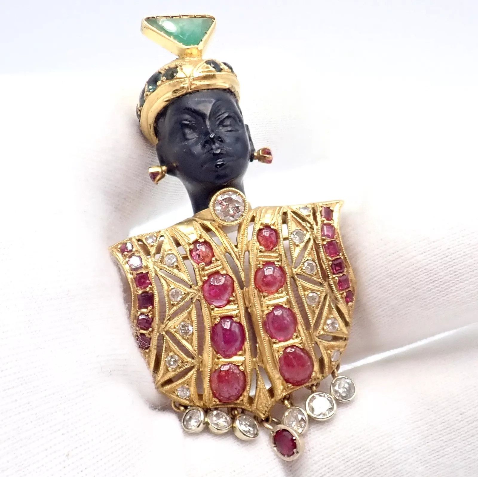 Vintage Ethel Merman 18k Yellow Gold Blackamoor Diamond Ruby Brooch Size ONE SIZE - 2 Thumbnail