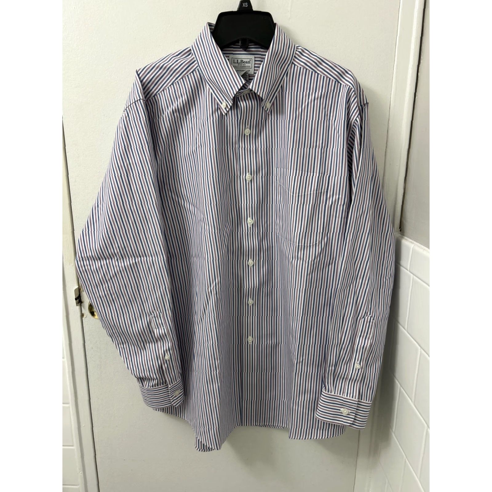 Vintage LL Bean Shirt Mens 15.5 Blue Purple Striped Pinpoint Oxford Traditional Fit L/S Button-Up Size US L / EU 52-54 / 3 - 2 Thumbnail