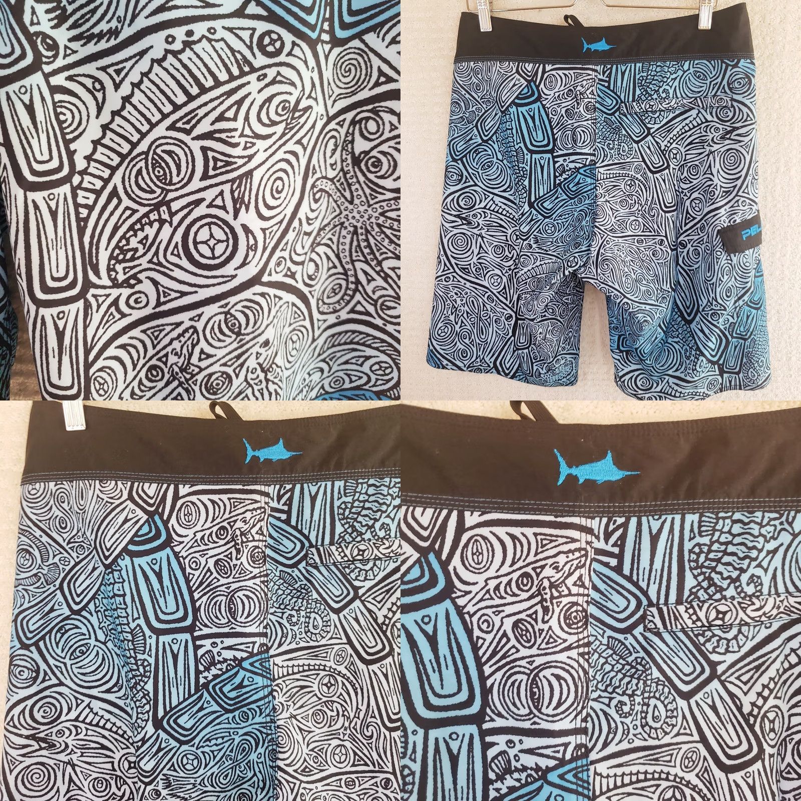 Vintage Pelagic Shorts Mens 32x11 Blue White Geometric Board Shorts Trunks Swim Fishing Mens Size US 32 / EU 48 - 8 Thumbnail
