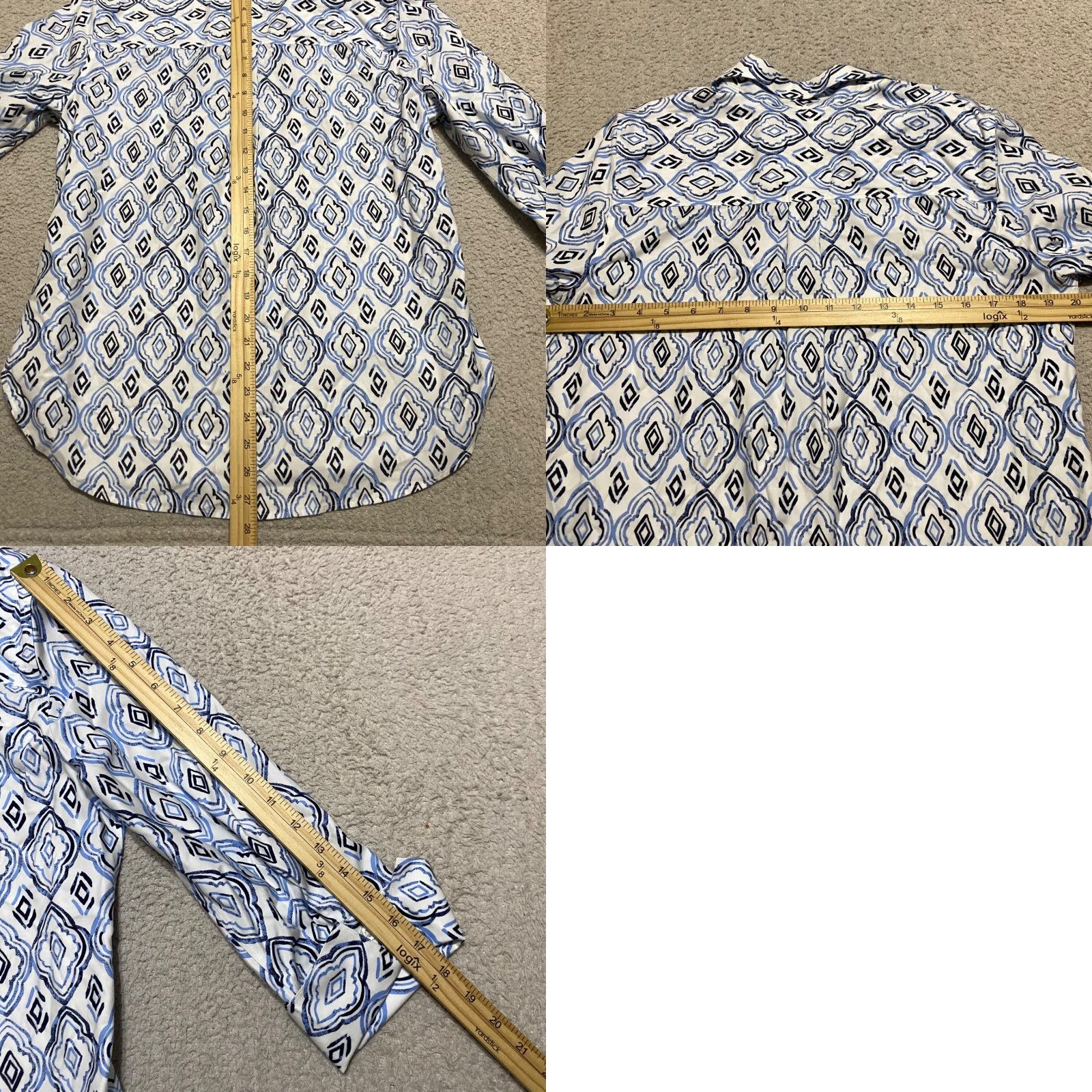 Vintage **Chico's Blue Medium Women's Geometric Button-Up Shirt** User: Chico's Blue Medium Women's Geometric Button-Up Shirt Size M / US 6-8 / IT 42-44 - 8 Thumbnail