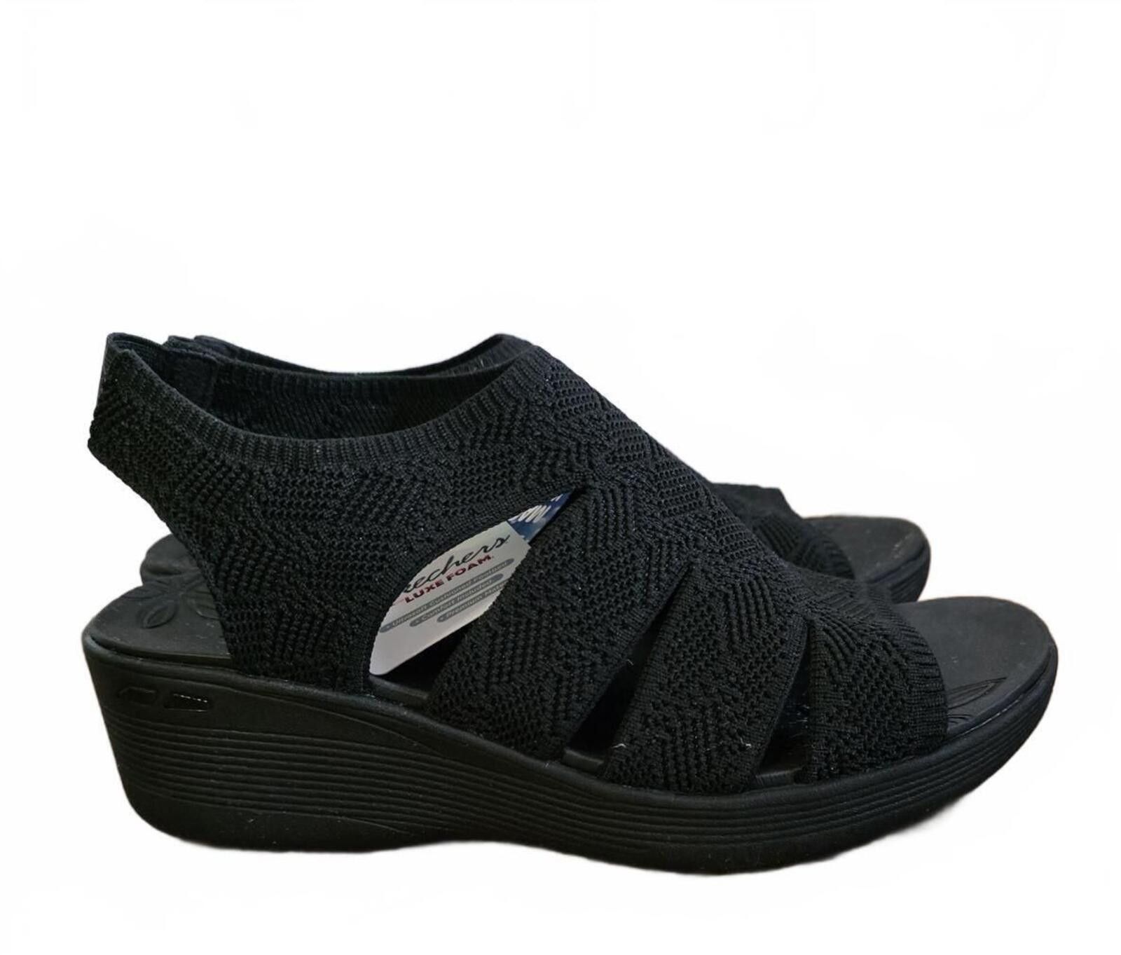 SKECHERS Skechers Black Luxe Foam Wedge Sandals 8 Vegan Machine Wash Size US 8 / IT 38 - 10 Thumbnail