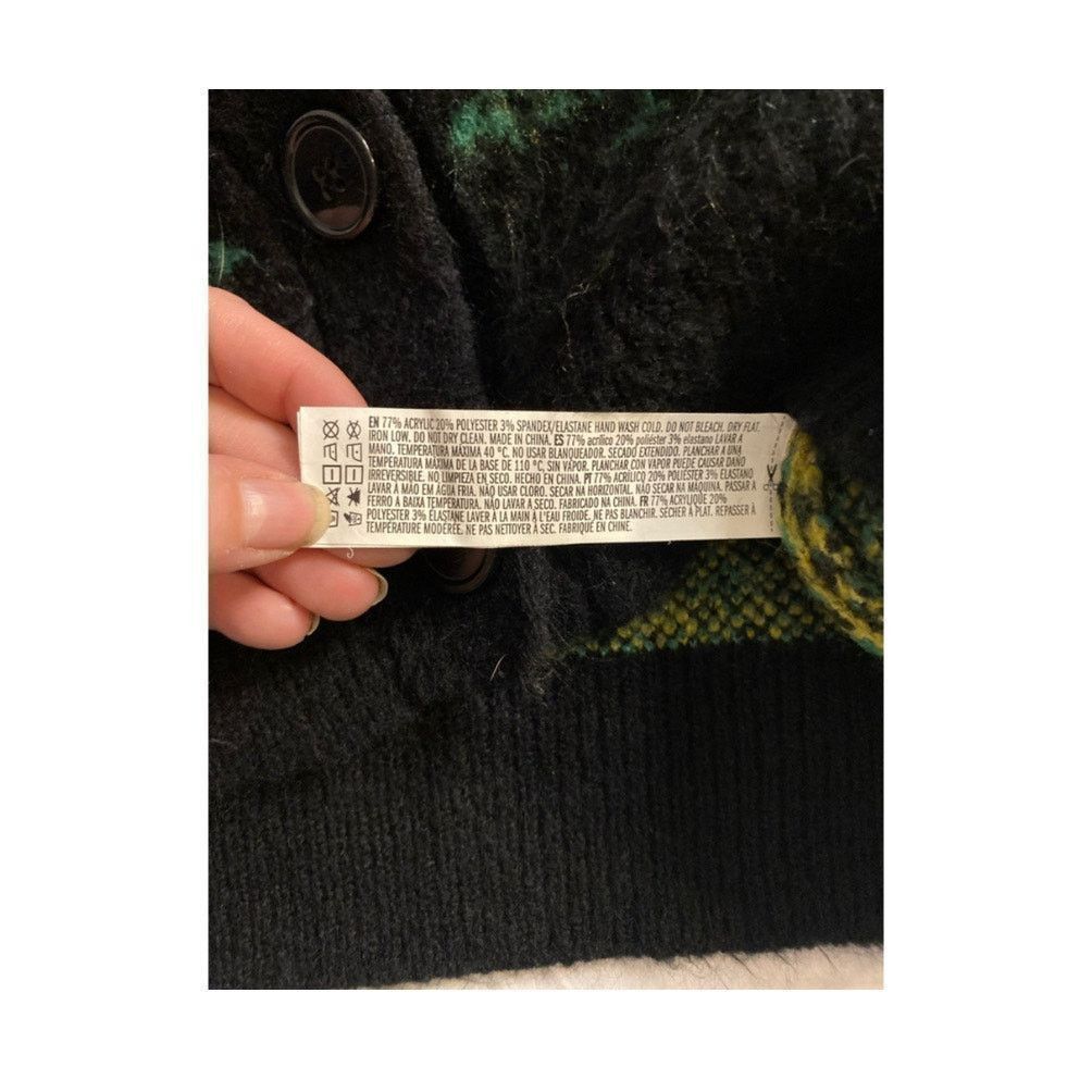 Forever 21 Grunge Floral Cropped Y2K Knit Cardigan Black Yellow Rose Size S / US 4 / IT 40 - 3 Thumbnail