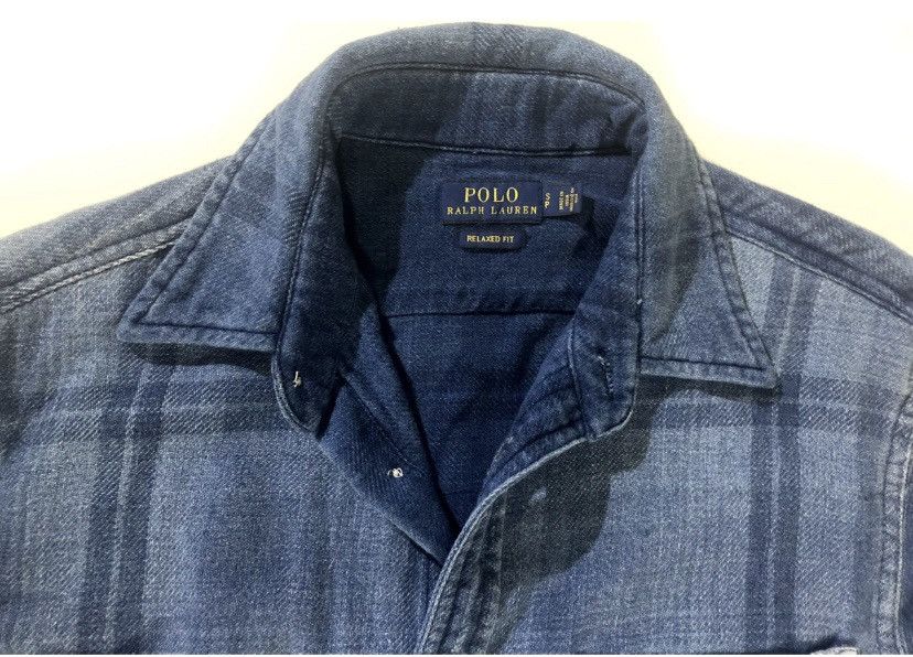 Polo Ralph Lauren PRL plaid blue ombré patchwork distressed wash denim Small Size US S / EU 44-46 / 1 - 7 Thumbnail