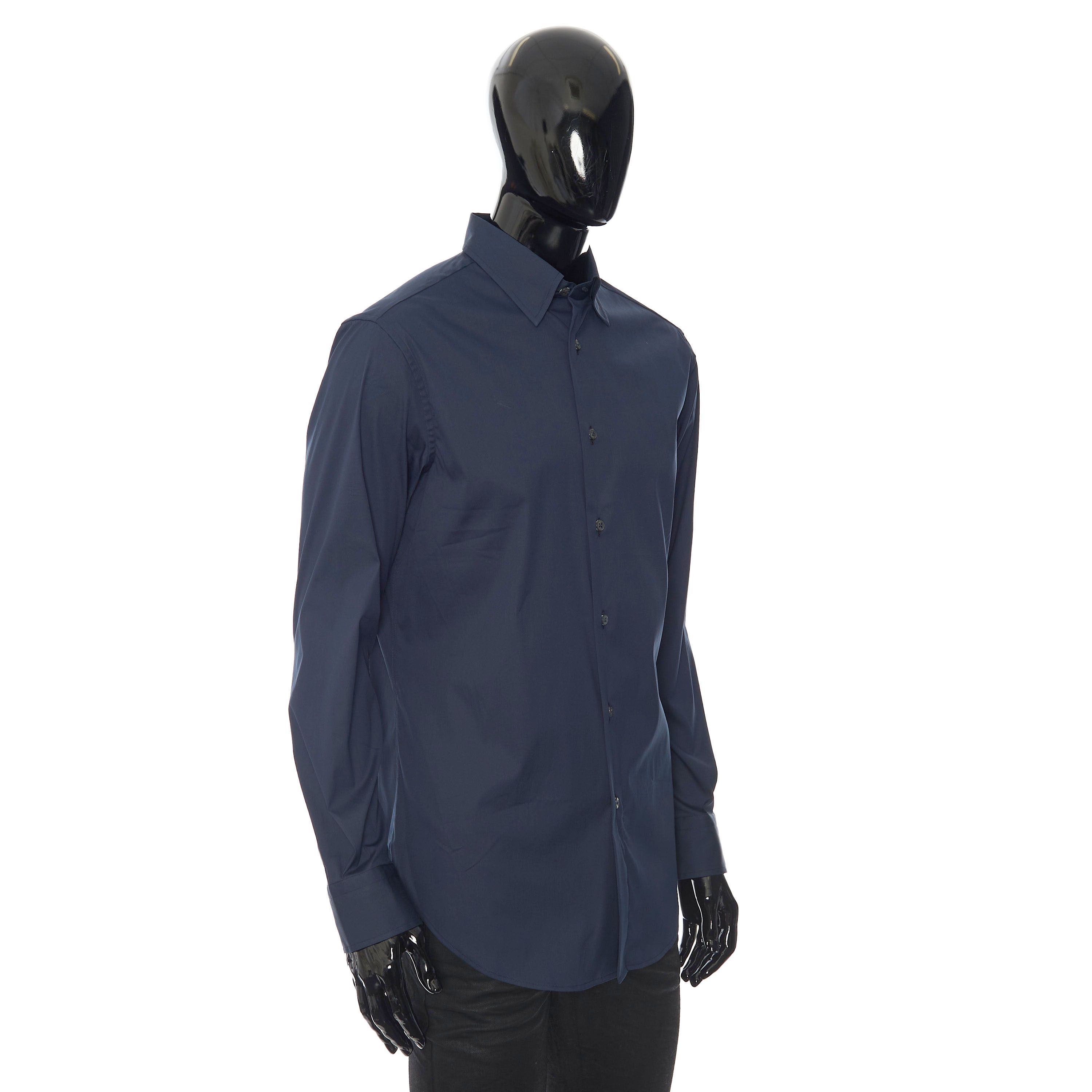 Brioni Longsleeve Fitted Shirt In Dark Blue Cotton Blend Size US M / EU 48-50 / 2 - 8 Thumbnail
