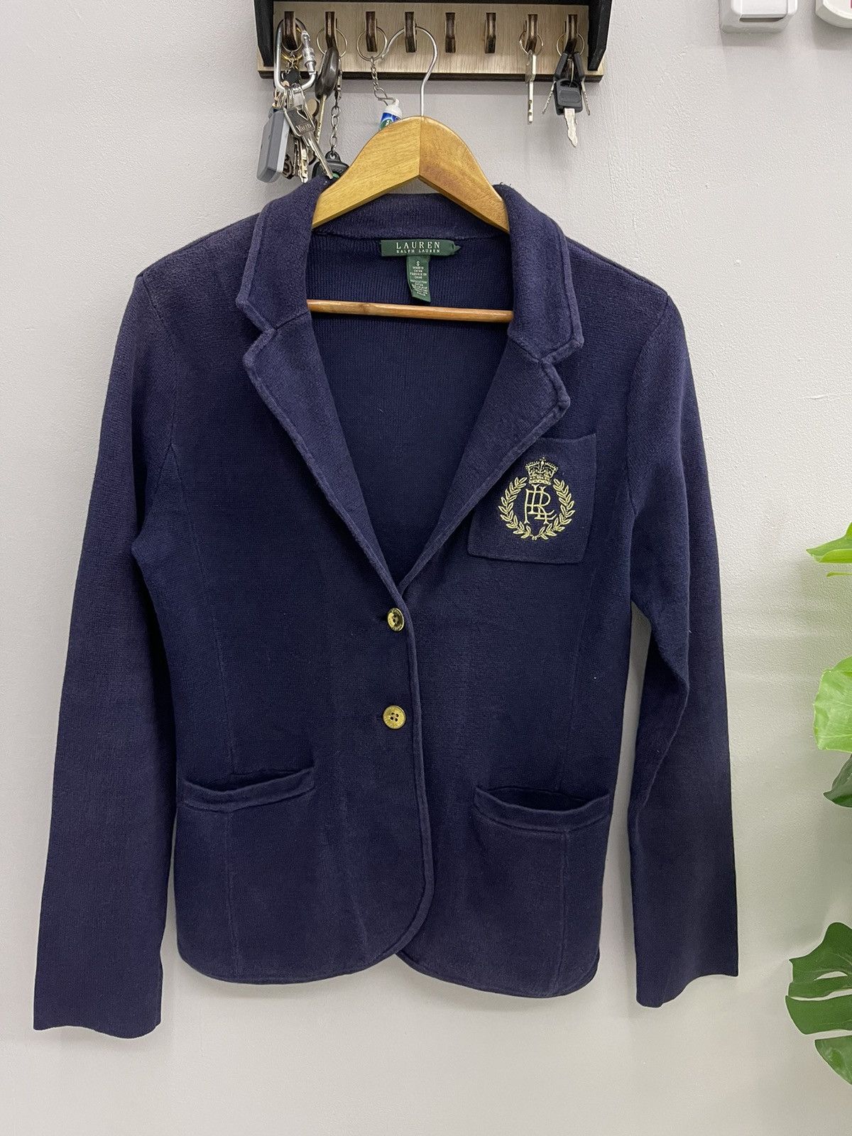 Polo Ralph Lauren Ralph Lauren Navy Knit Crest Blazer - Gold Bullion Patch Size S / US 4 / IT 40 - 1 Thumbnail