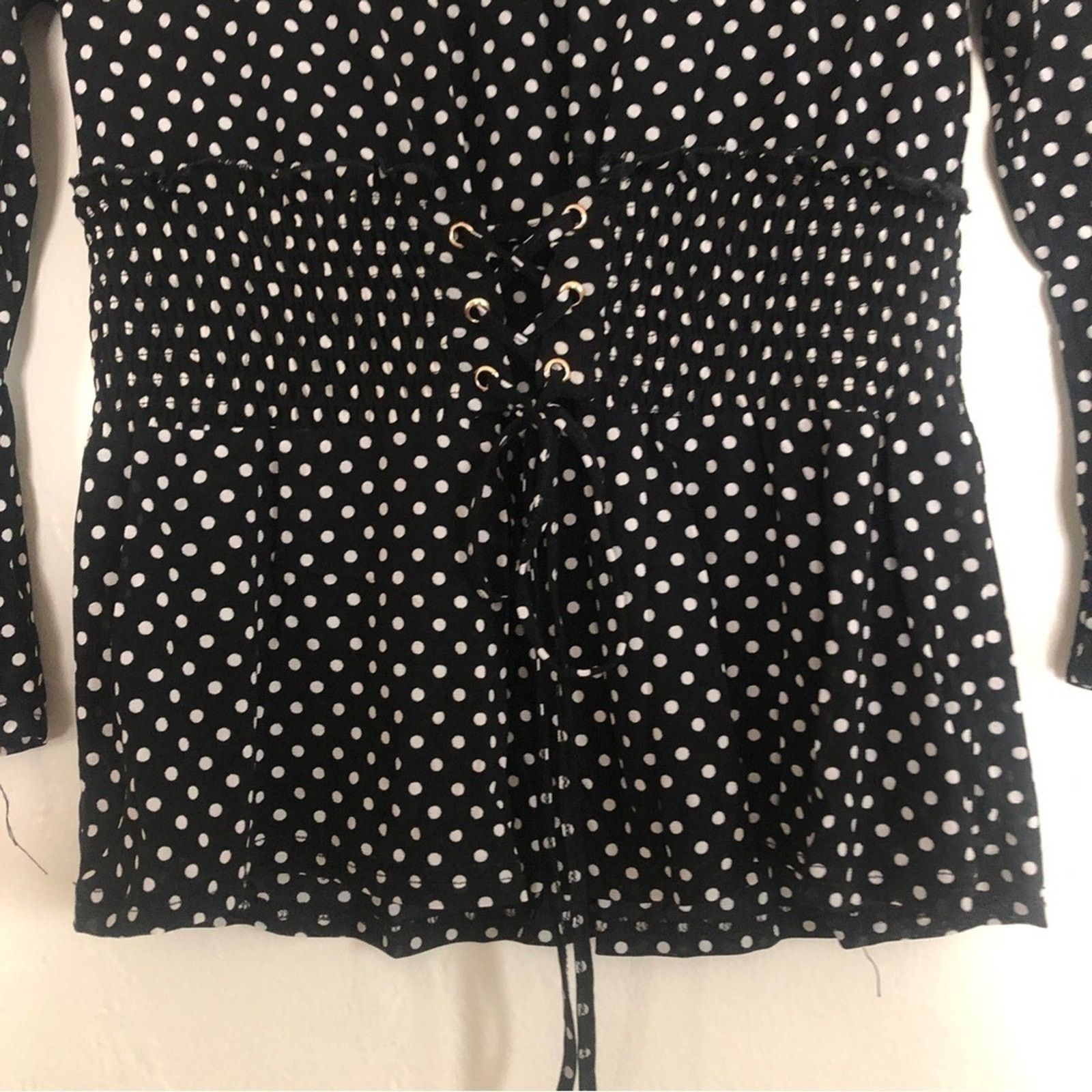 Other Ember Black White Polka Dot Bell Sleeve Peplum Blouse Top Size M / US 6-8 / IT 42-44 - 5 Thumbnail