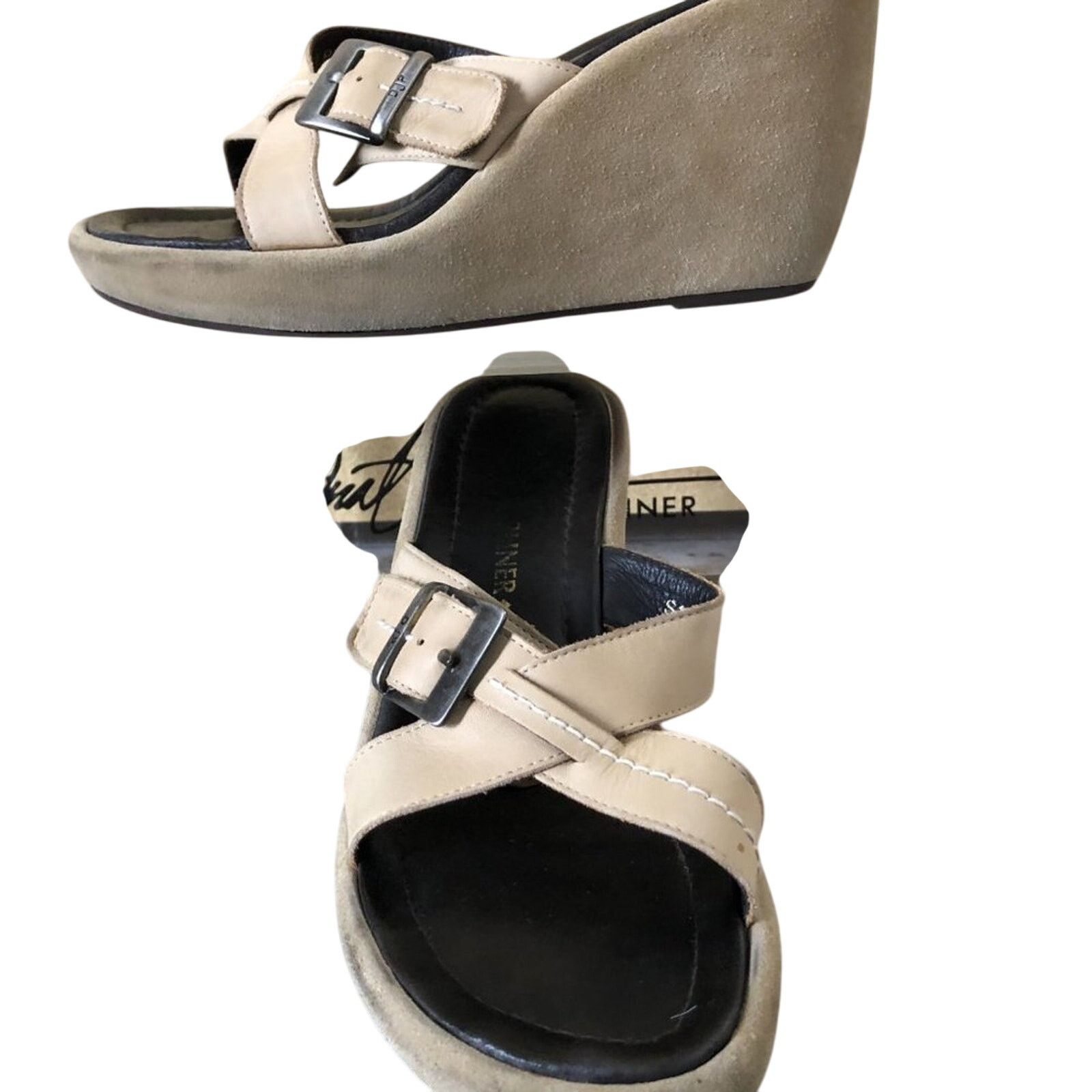 Donald Pliner Donald Pliner Beige Suede 3.5" Wedge 3/4" Platform Shoe Size US 7.5 / IT 37.5 - 2 Thumbnail