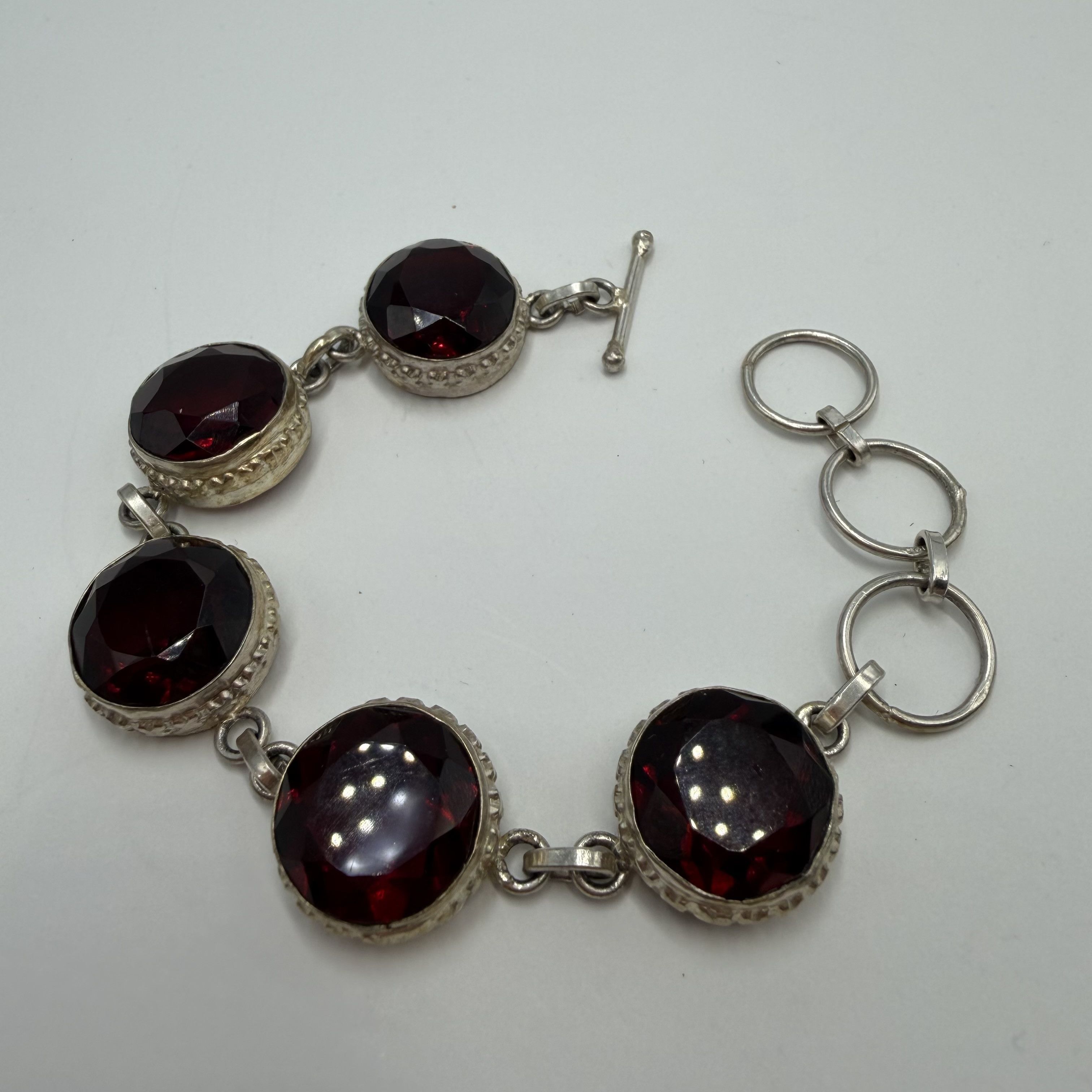 Vintage Vintage Sterling Silver 925 Red Stone Bracelet Women’s Size ONE SIZE - 3 Thumbnail