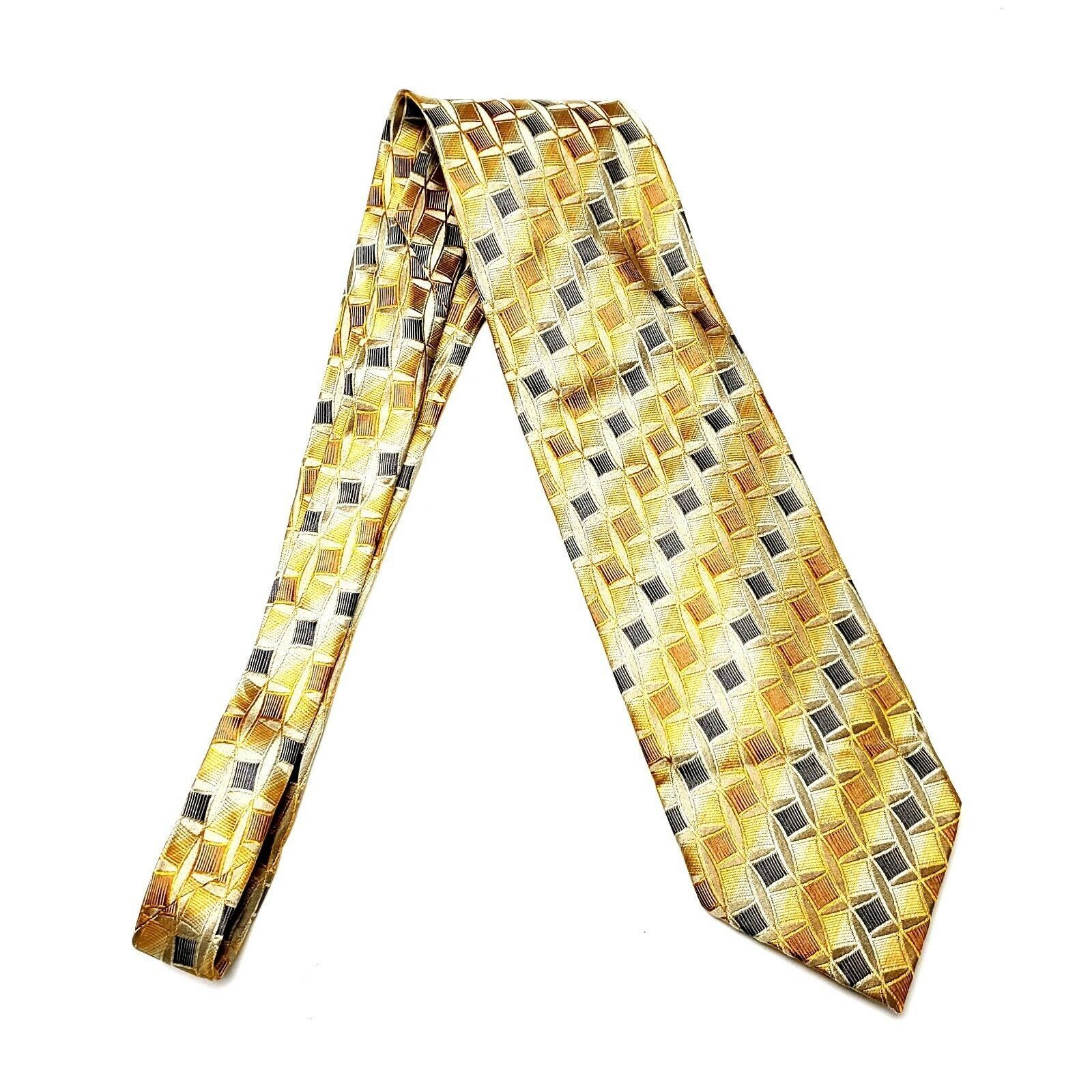 Pronto Uomo Pronto Uomo Silk Tie Yellow Woven Geometric Size ONE SIZE - 6 Thumbnail