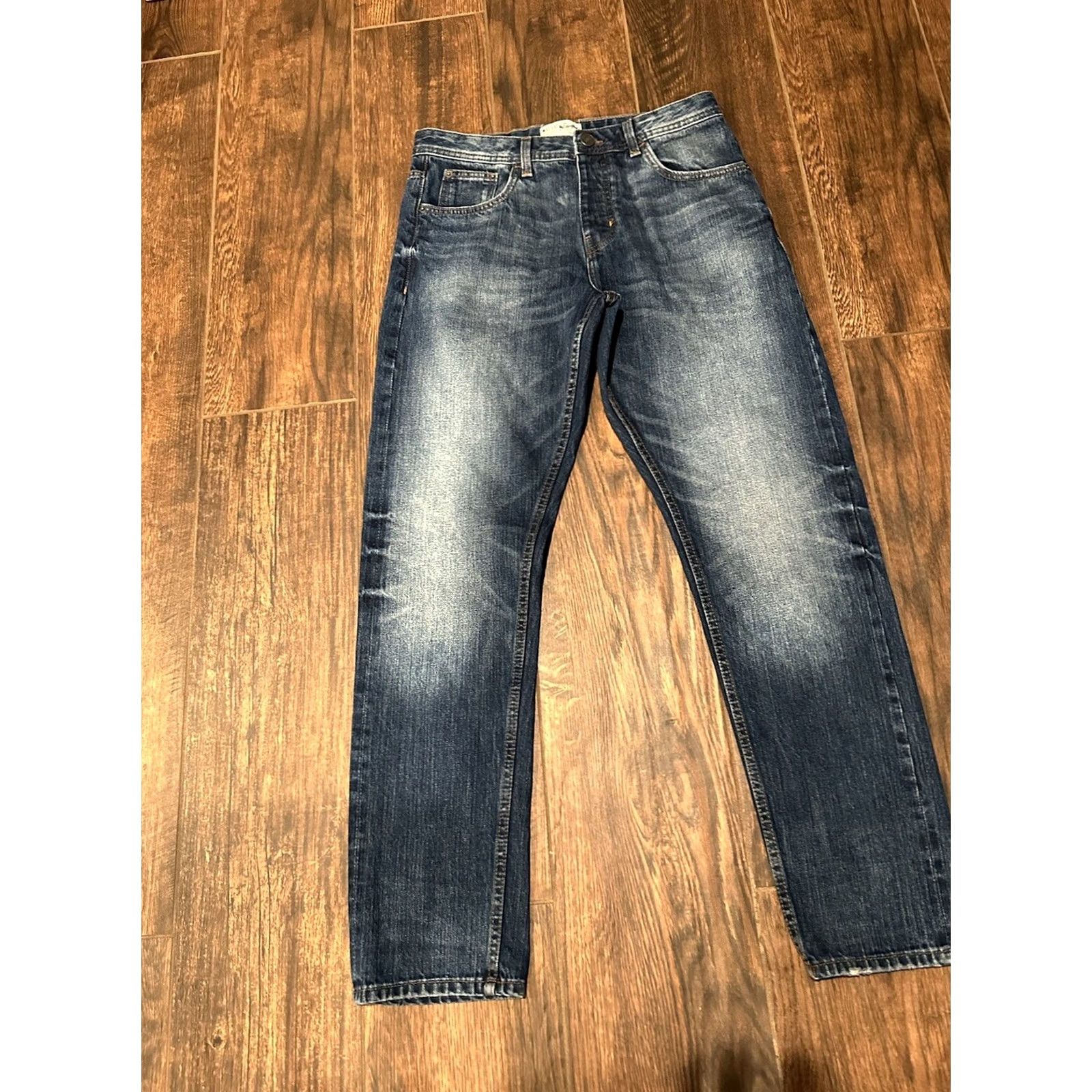 Denime NWT The Stronghold Jeans Mens 32x32 Denim Relaxed Tapered Button Fly Blue Cotton 32 Inseam Slim/Regular Fit Hip Hop USA Style VINTAGE No Glide? Size US 32 / EU 48 - 3 Thumbnail